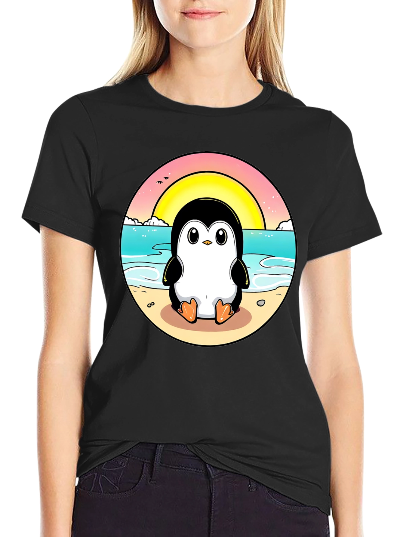 Penguin Beach T-Shirt: Cute Cartoon Design