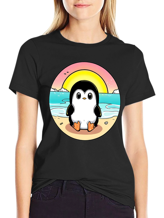 Penguin Beach T-Shirt: Cute Cartoon Design