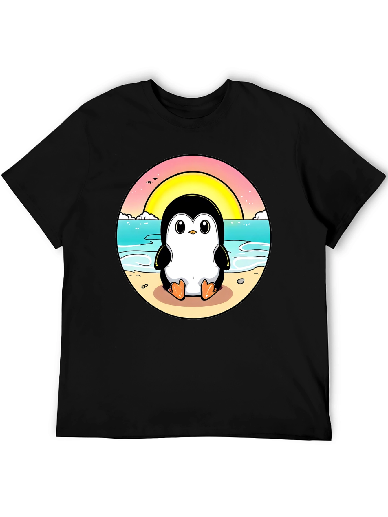 Penguin Beach T-Shirt: Cute Cartoon Design