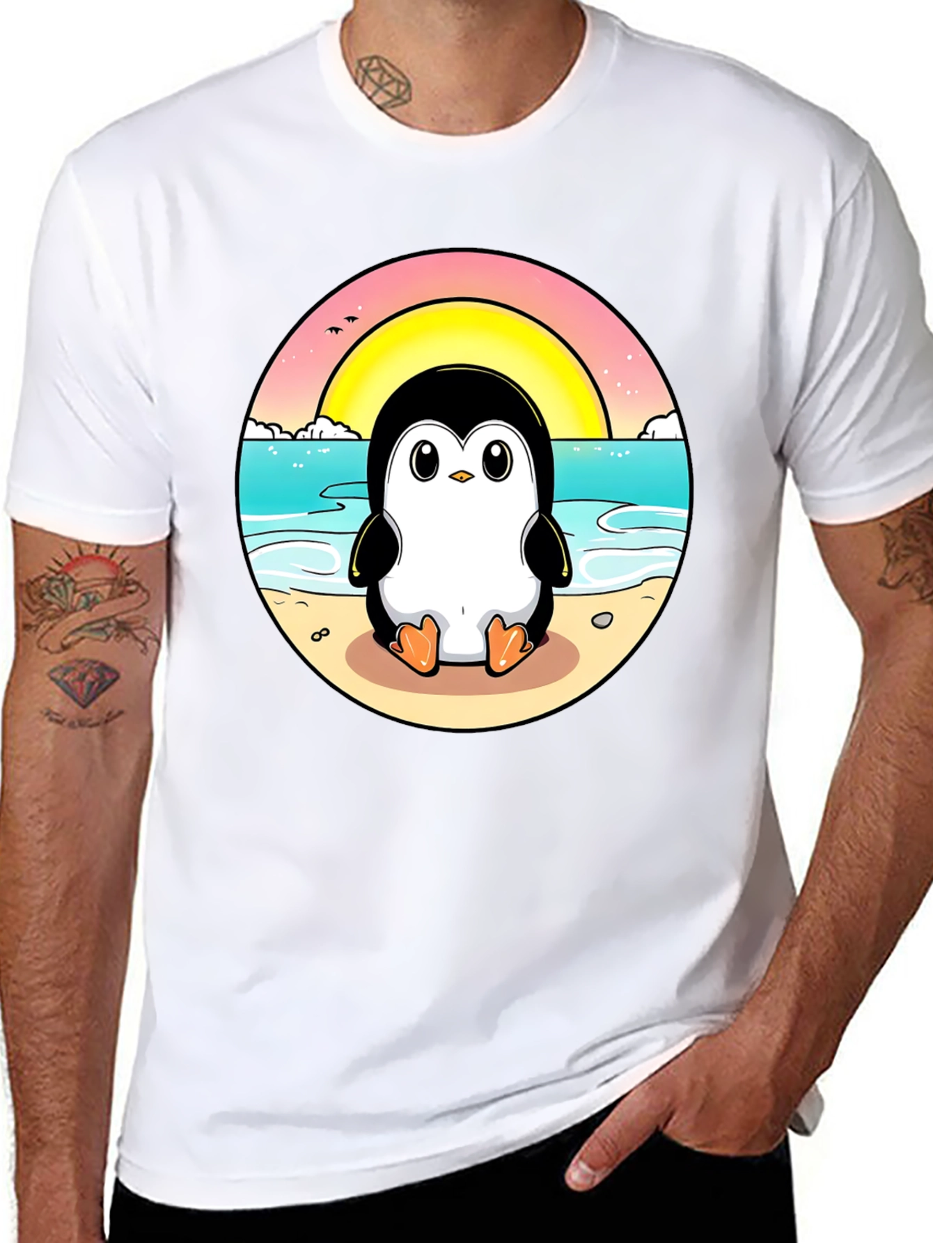 Penguin Beach T-Shirt: Cute Cartoon Design