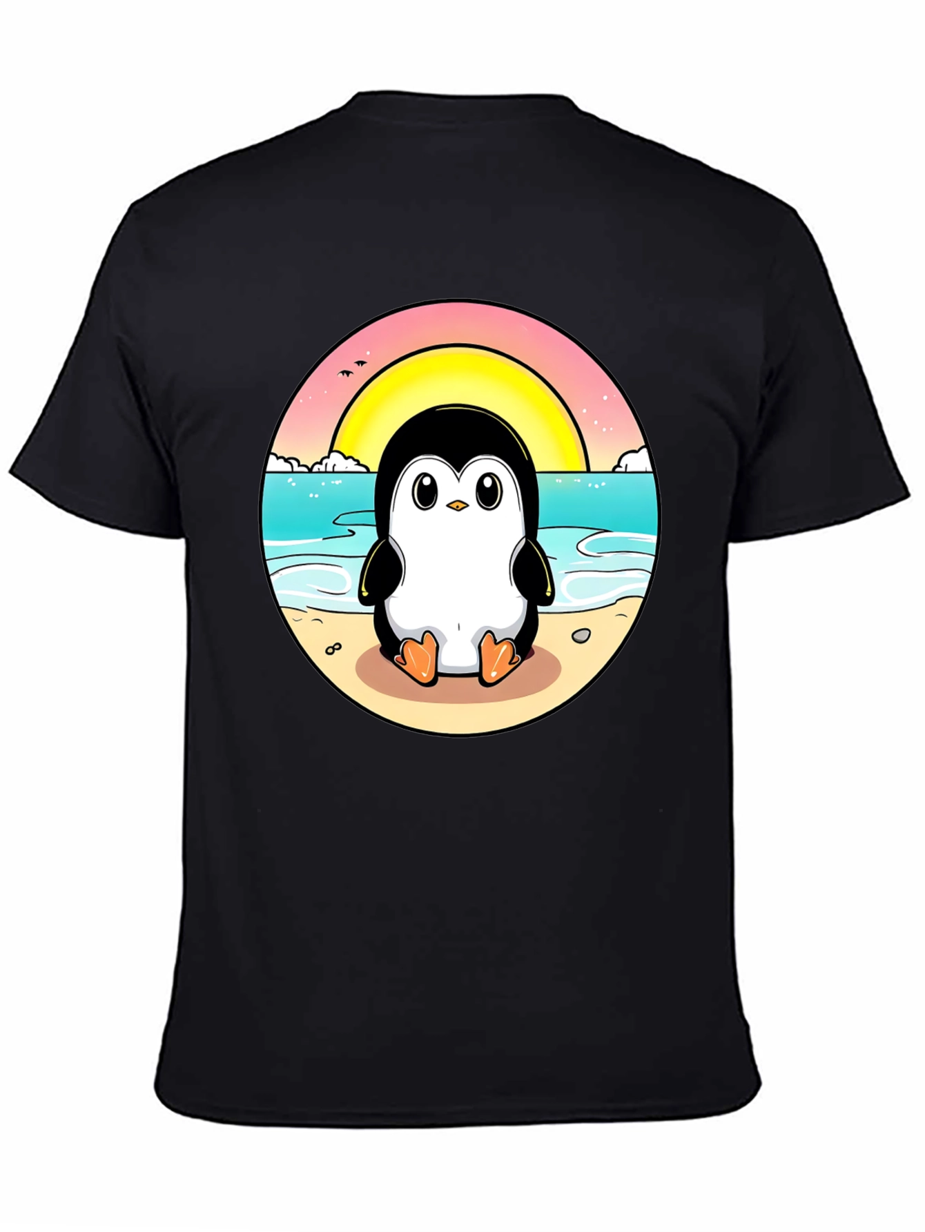 Penguin Beach T-Shirt: Cute Cartoon Design