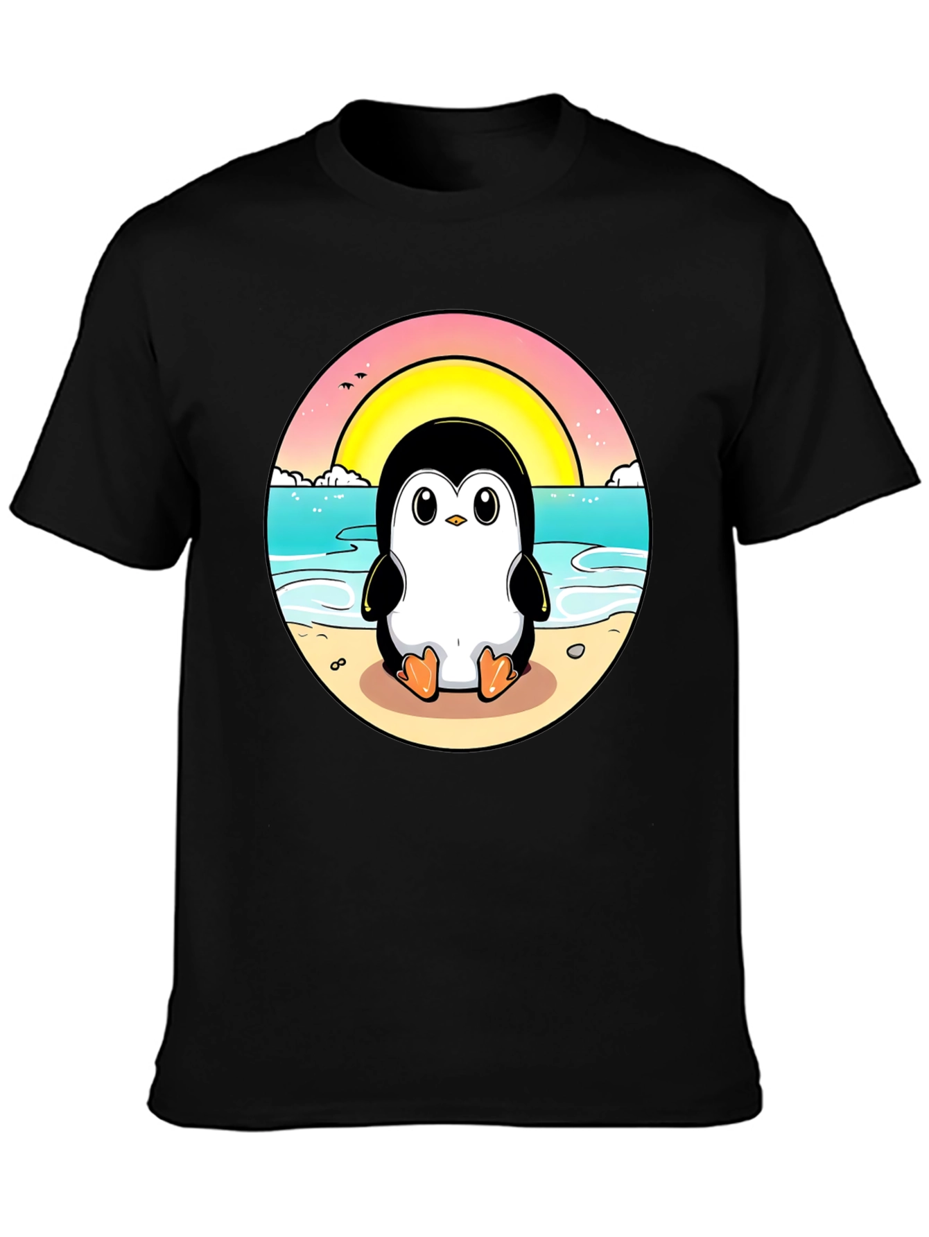Penguin Beach T-Shirt: Cute Cartoon Design