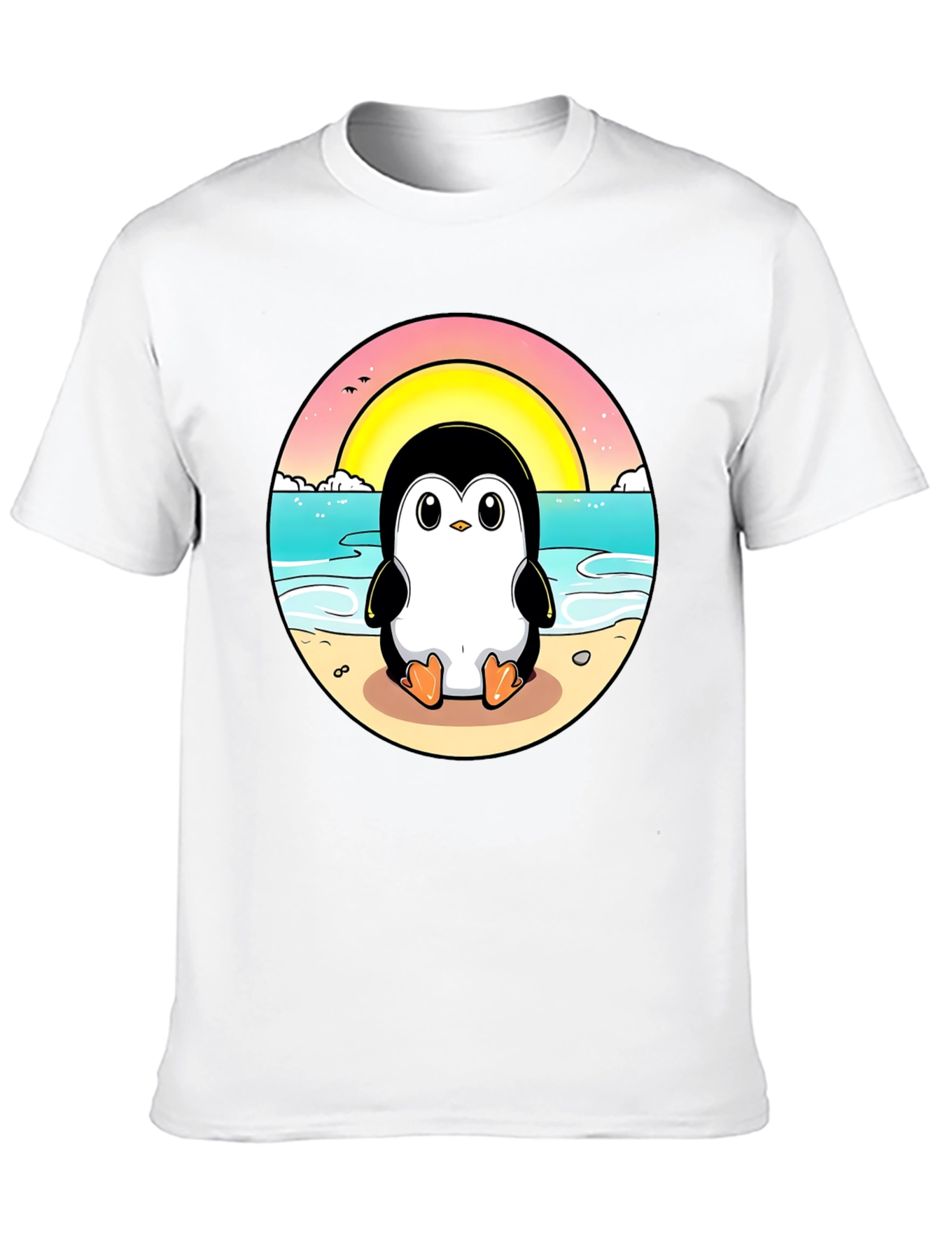 Penguin Beach T-Shirt: Cute Cartoon Design