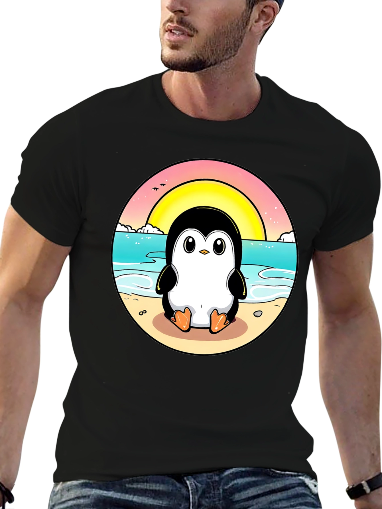 Penguin Beach T-Shirt: Cute Cartoon Design