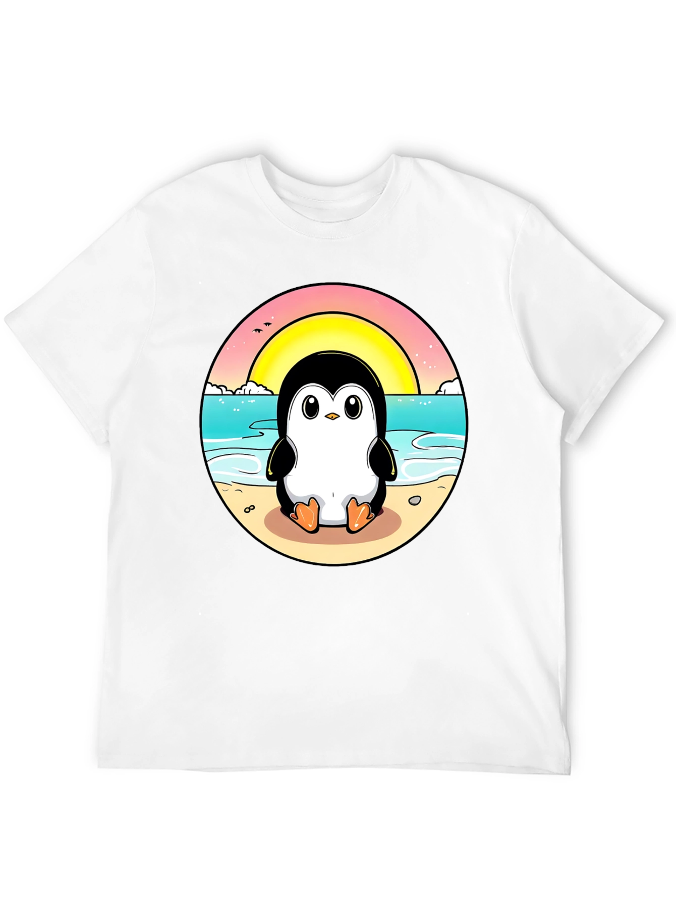 Penguin Beach T-Shirt: Cute Cartoon Design
