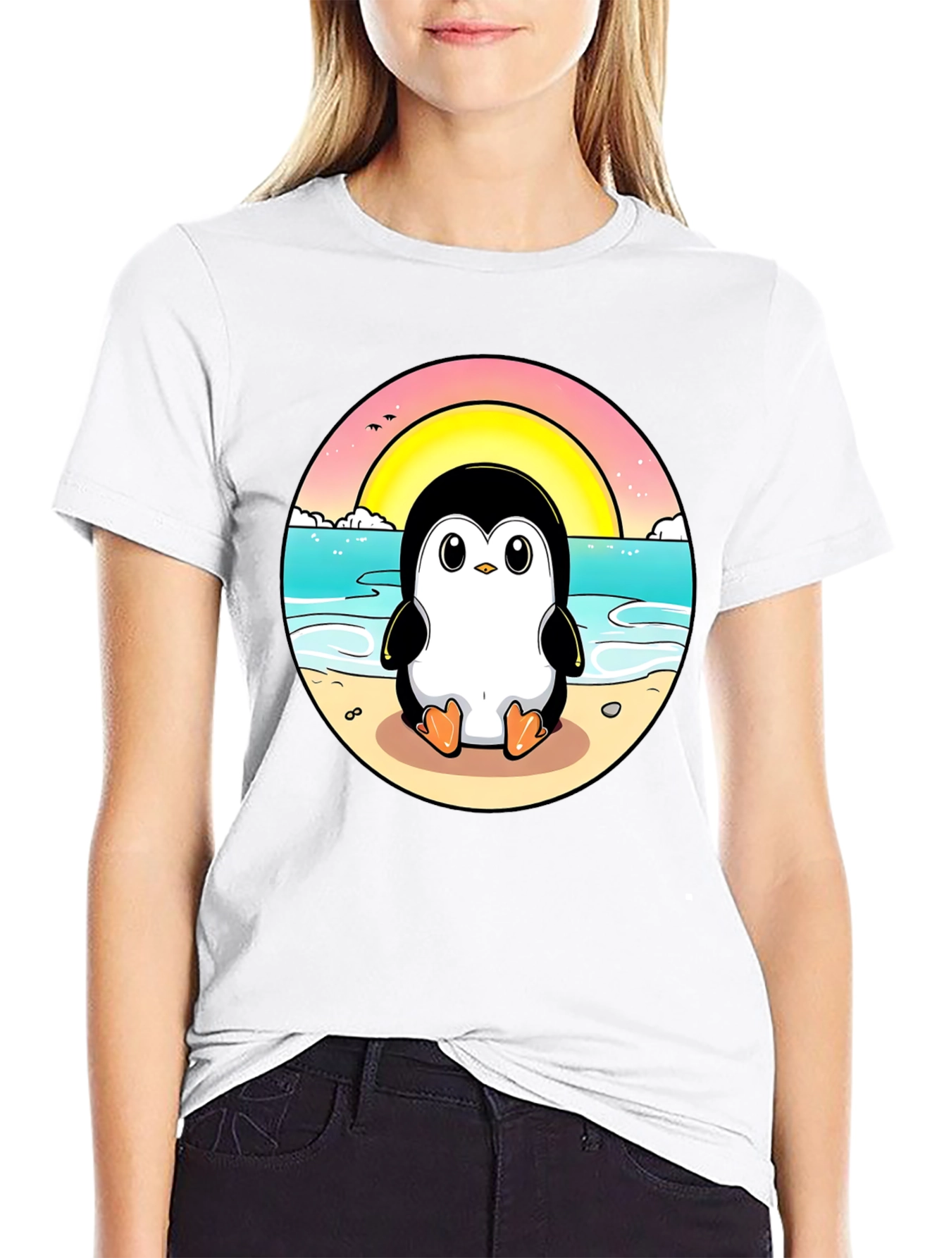 Penguin Beach T-Shirt: Cute Cartoon Design