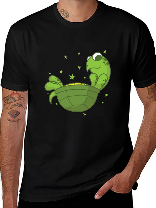 Cartoon Turtle Graphic Tee - Unisex Black T-Shirt