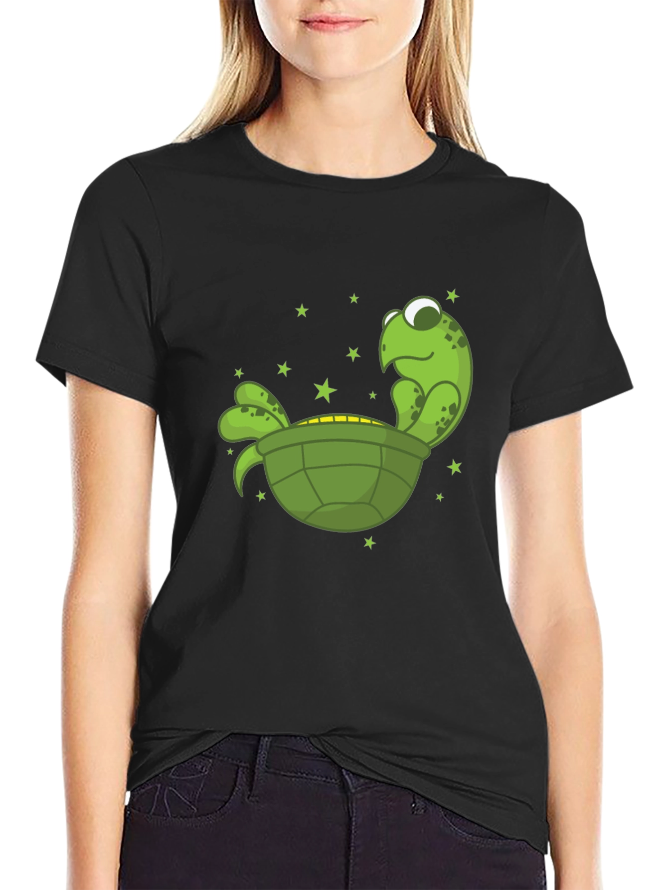Cartoon Turtle Graphic Tee - Unisex Black T-Shirt