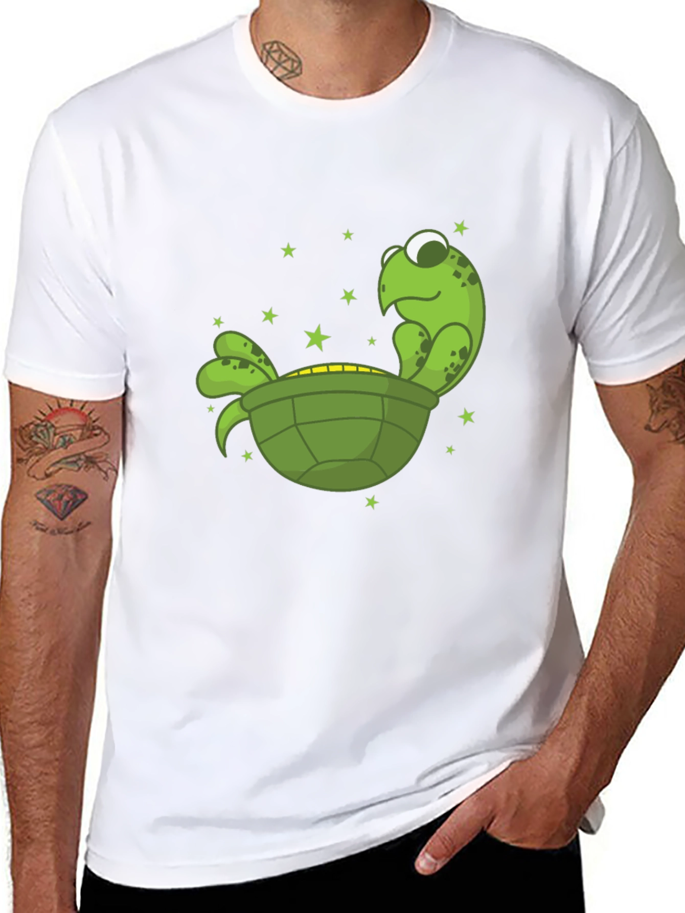 Cartoon Turtle Graphic Tee - Unisex Black T-Shirt