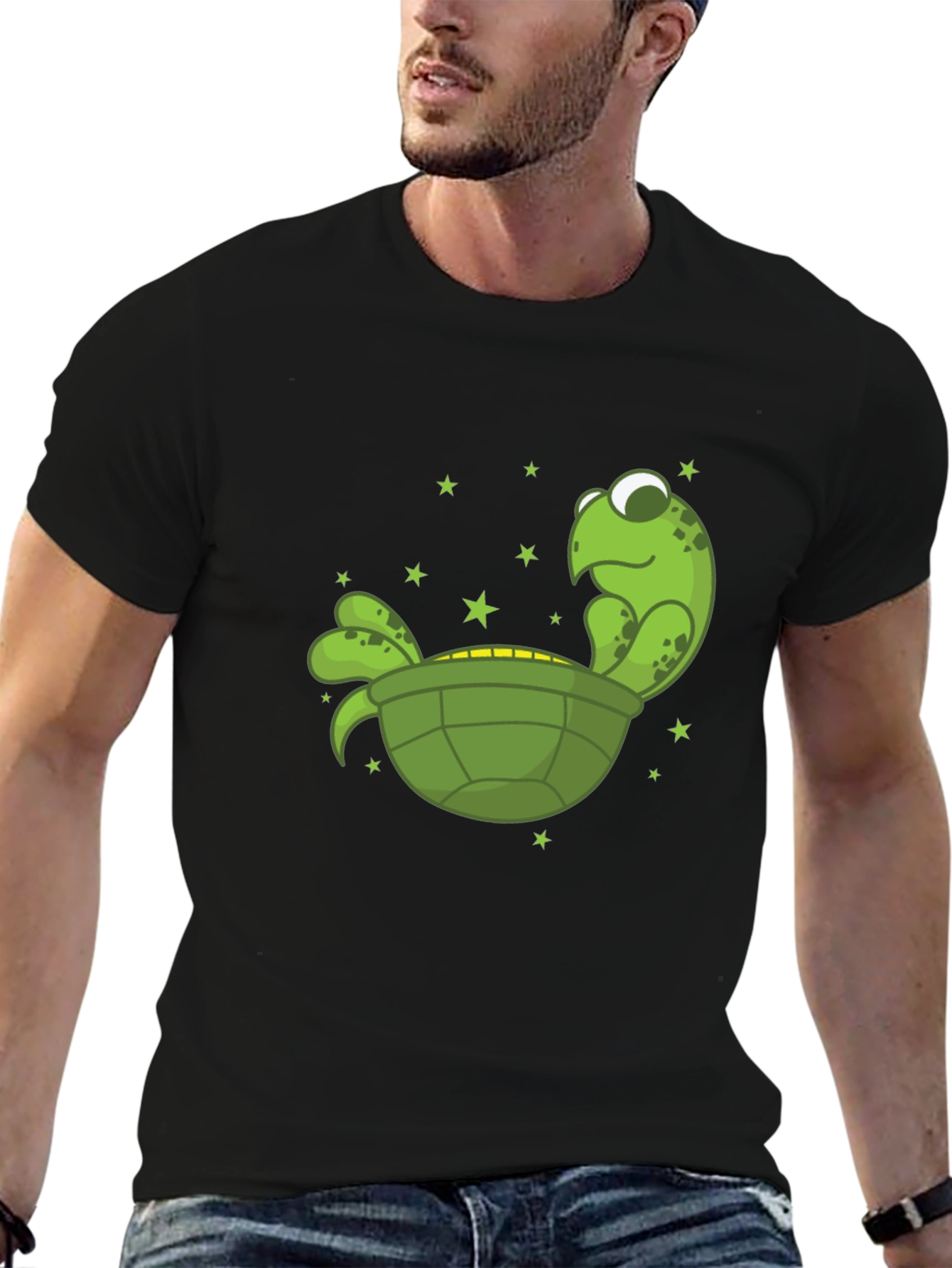 Cartoon Turtle Graphic Tee - Unisex Black T-Shirt