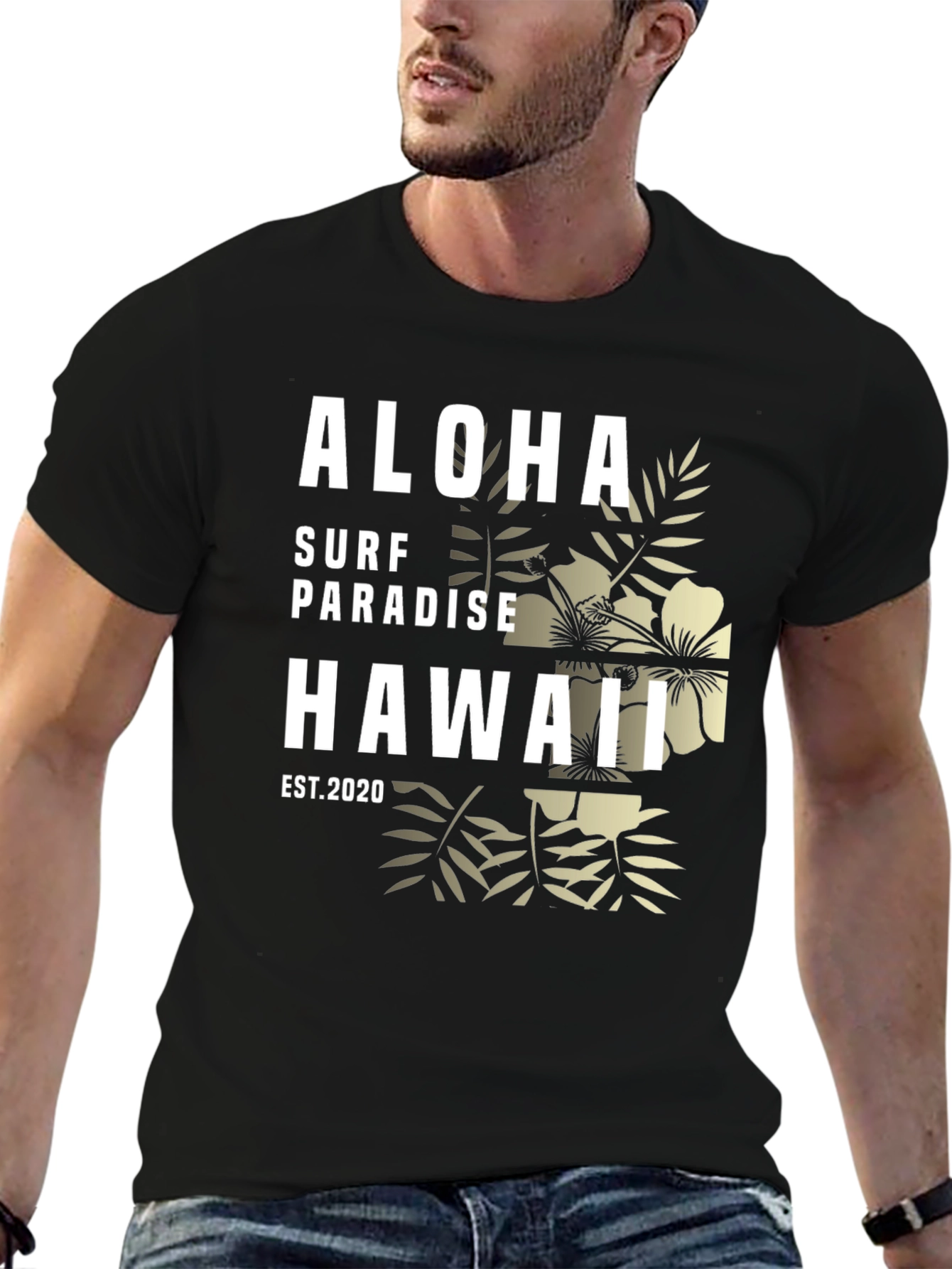 Aloha Surf Paradise Hawaii Black Graphic T-Shirt