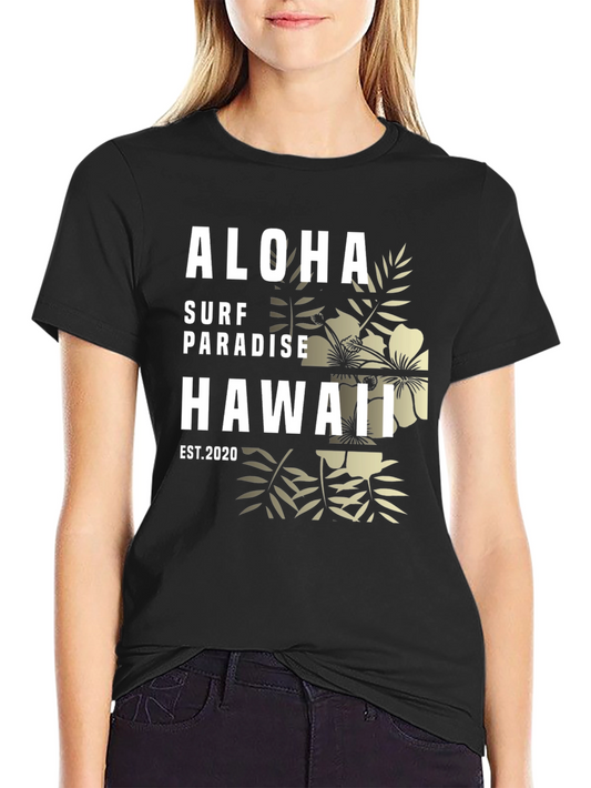 Aloha Surf Paradise Hawaii Black Graphic T-Shirt