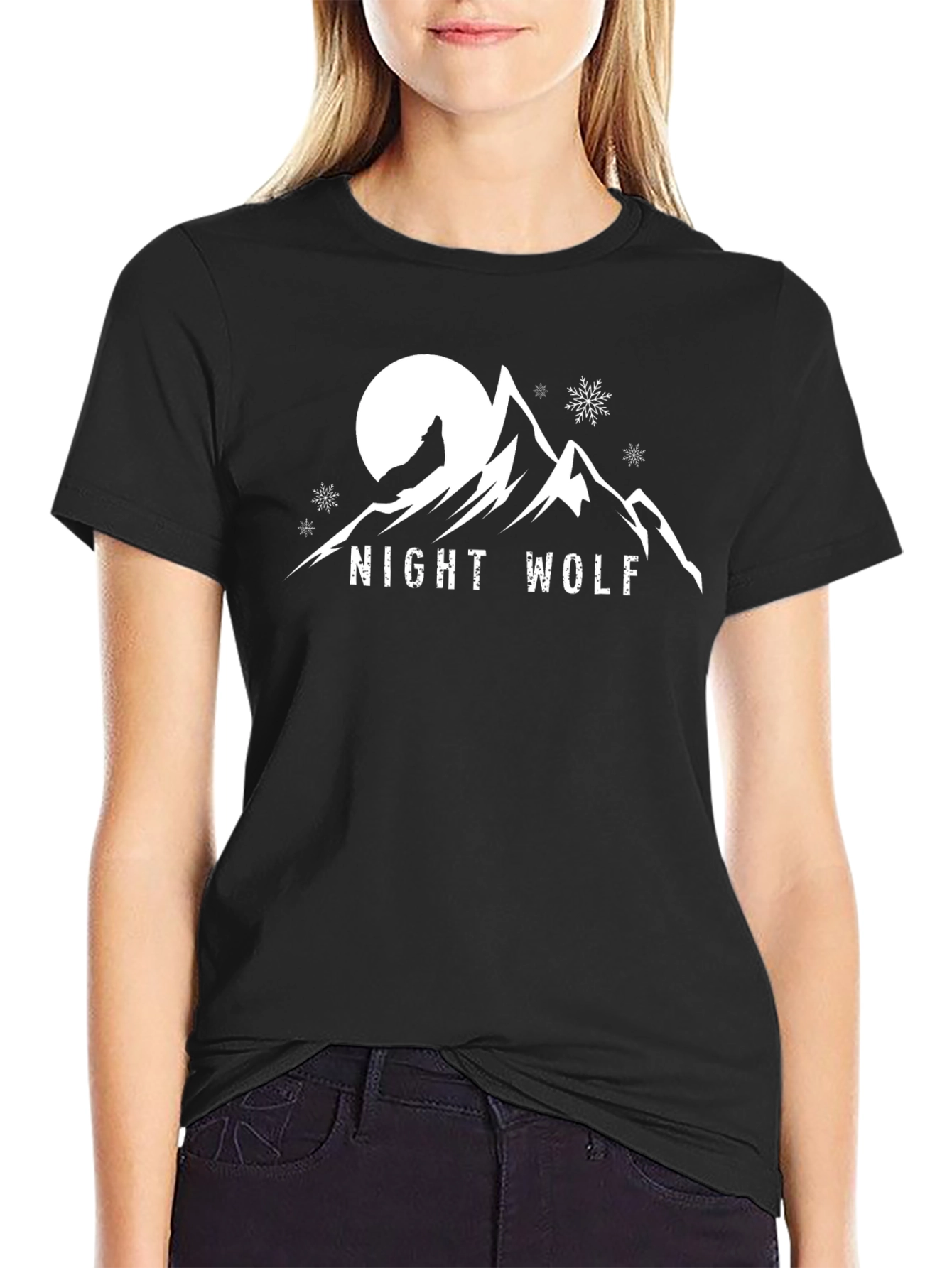 Night Wolf T-Shirt - Mountain and Moon Graphic Tee