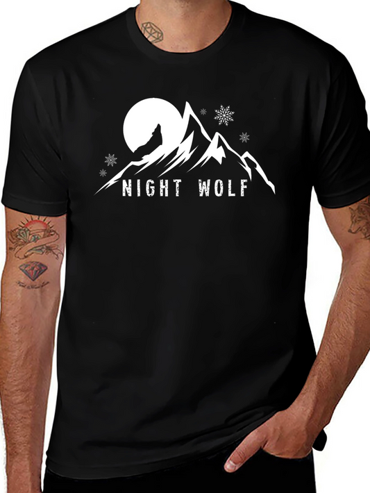 Night Wolf T-Shirt - Mountain and Moon Graphic Tee