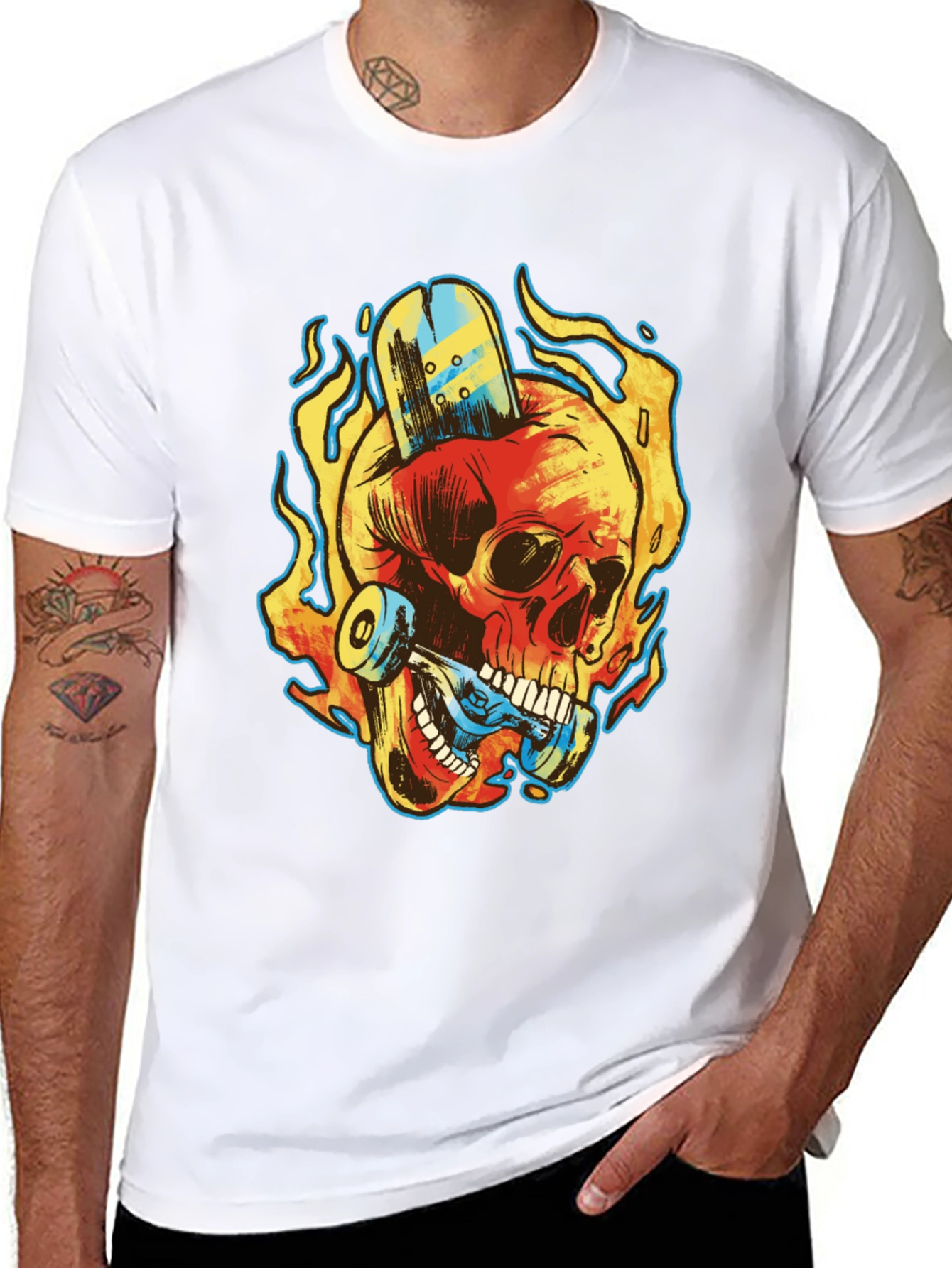 Skull Skateboard Graphic Tee - Rocker Style