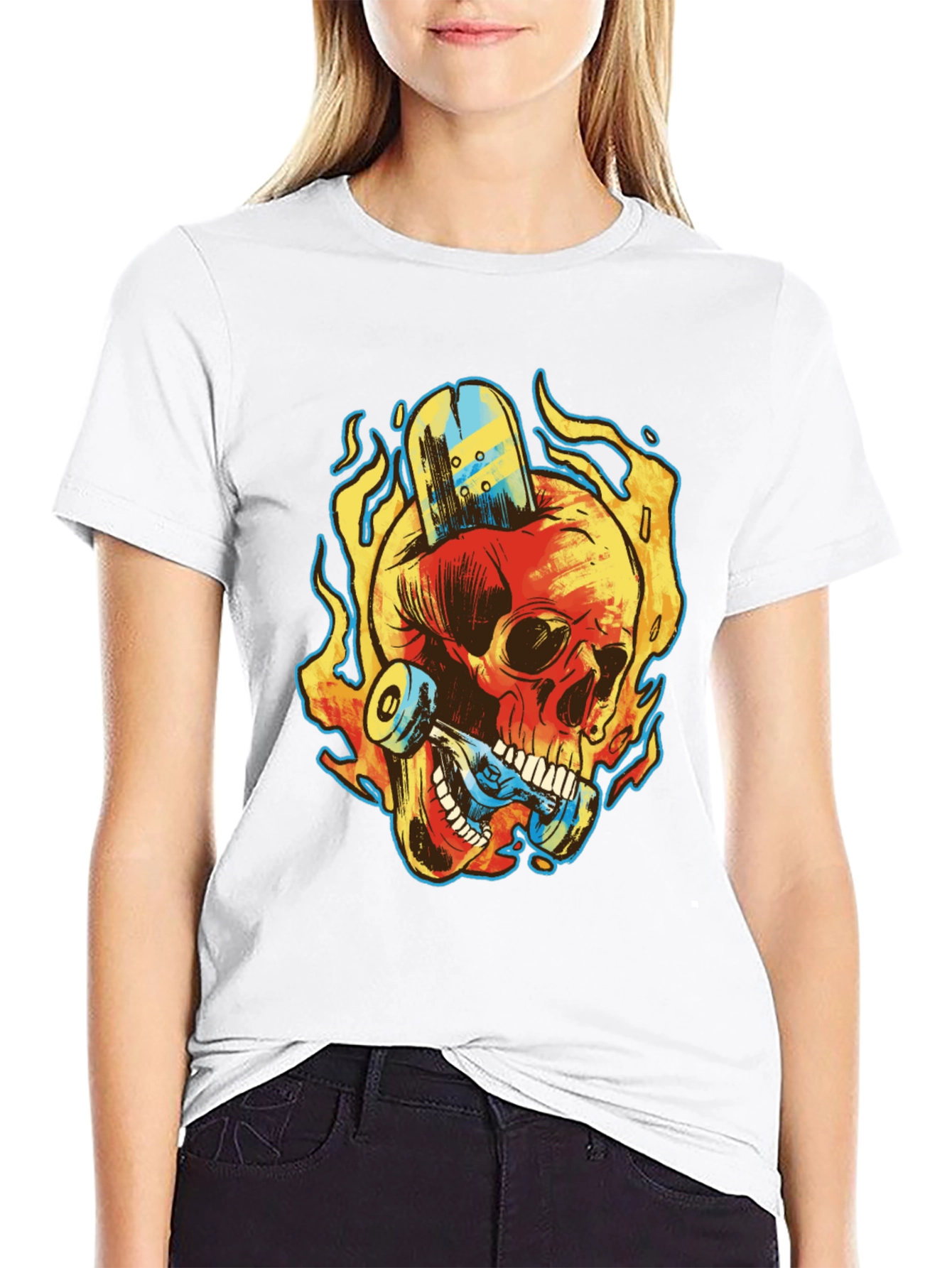 Skull Skateboard Graphic Tee - Rocker Style
