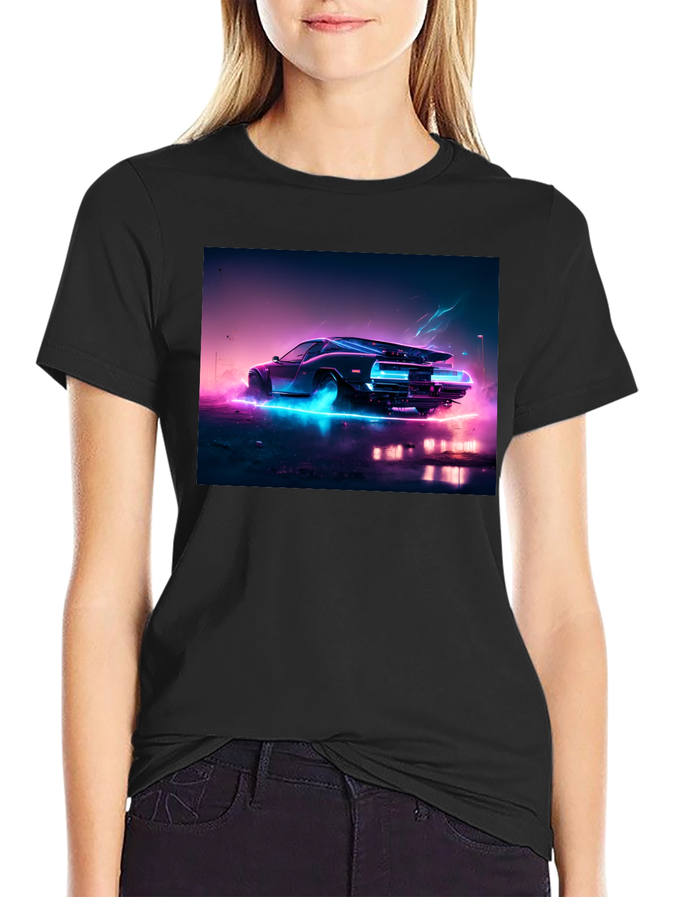 Retro Car Black T-Shirt - Vaporwave Aesthetic