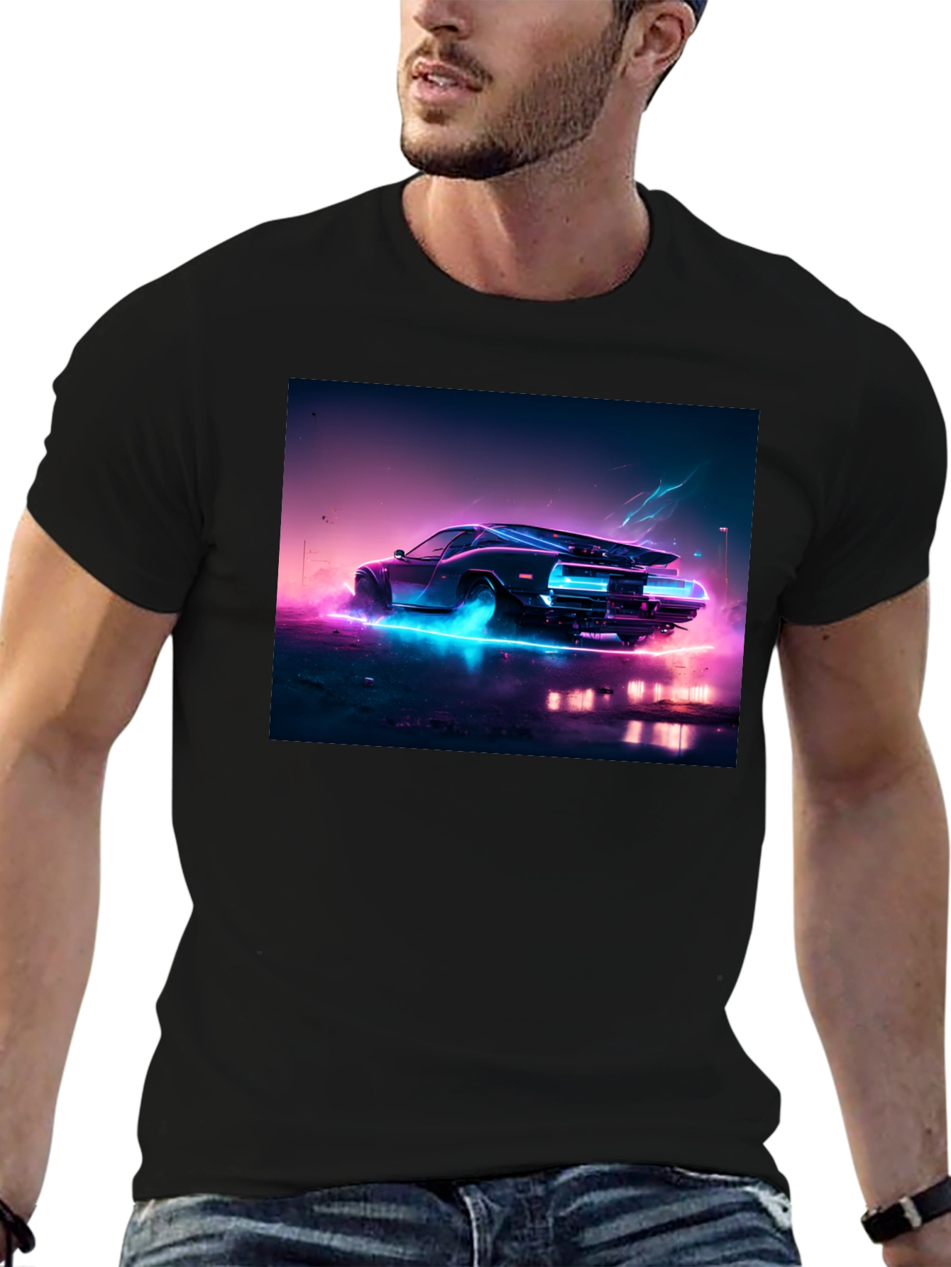 Retro Car Black T-Shirt - Vaporwave Aesthetic