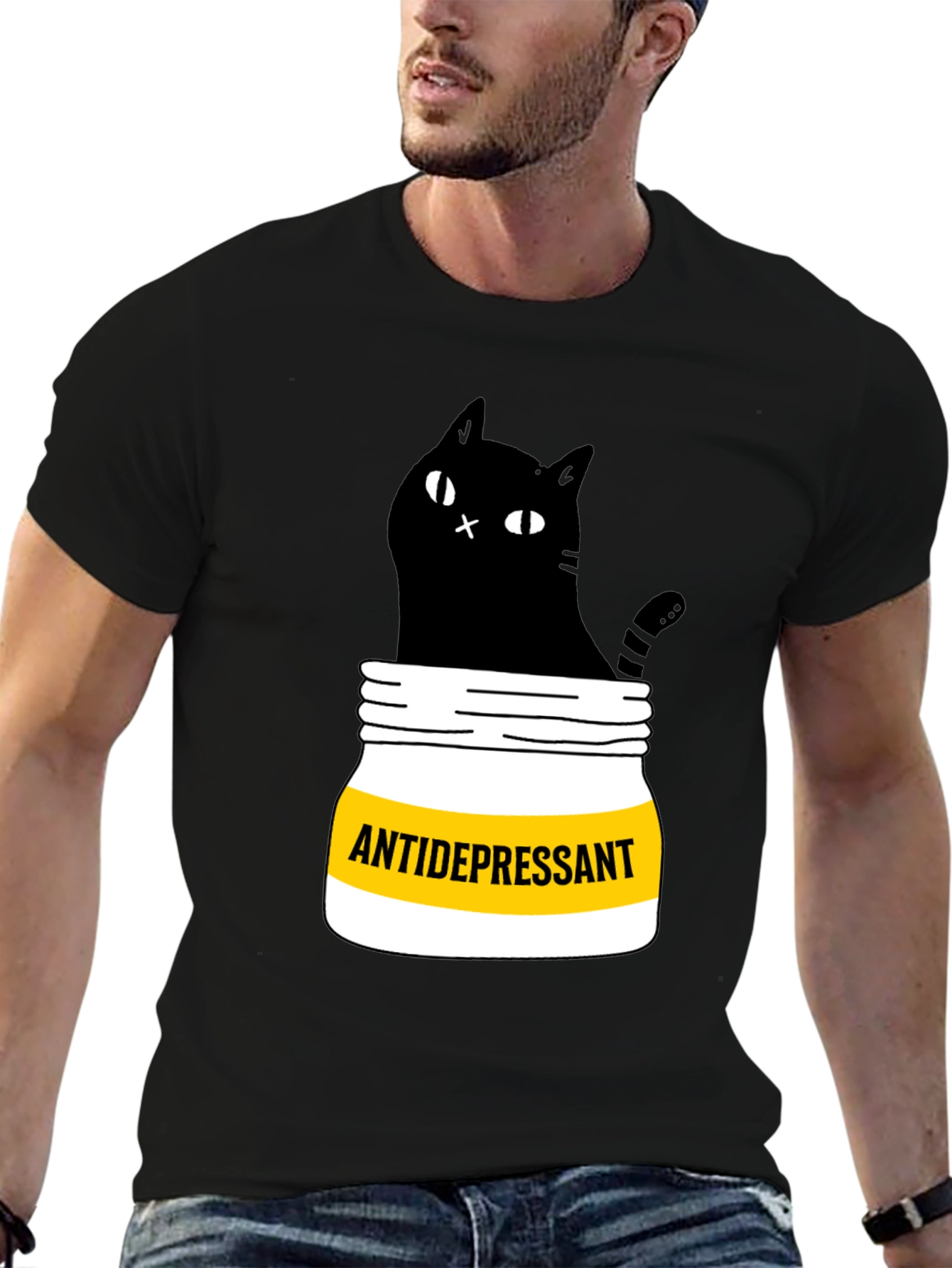 Antidepressant Cat T-Shirt - Funny Black Cat Graphic Tee