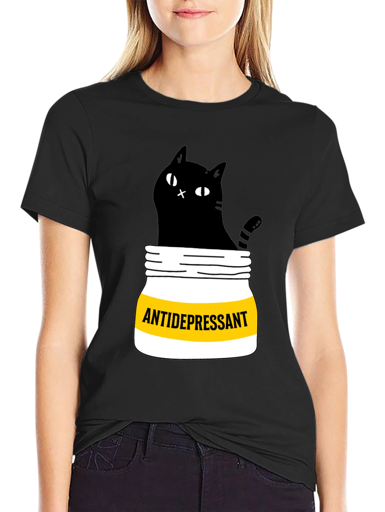 Antidepressant Cat T-Shirt - Funny Black Cat Graphic Tee