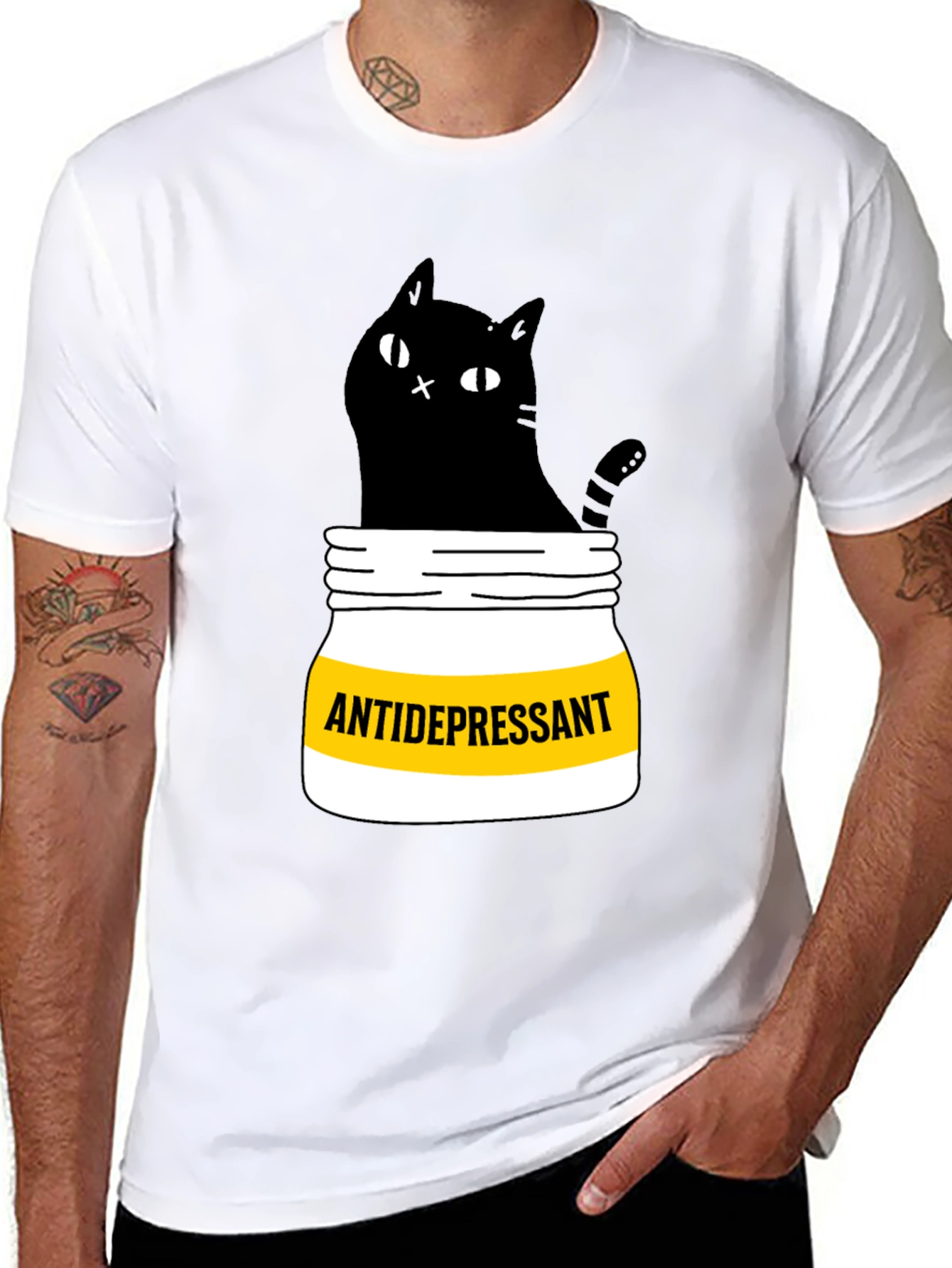 Antidepressant Cat T-Shirt - Funny Black Cat Graphic Tee