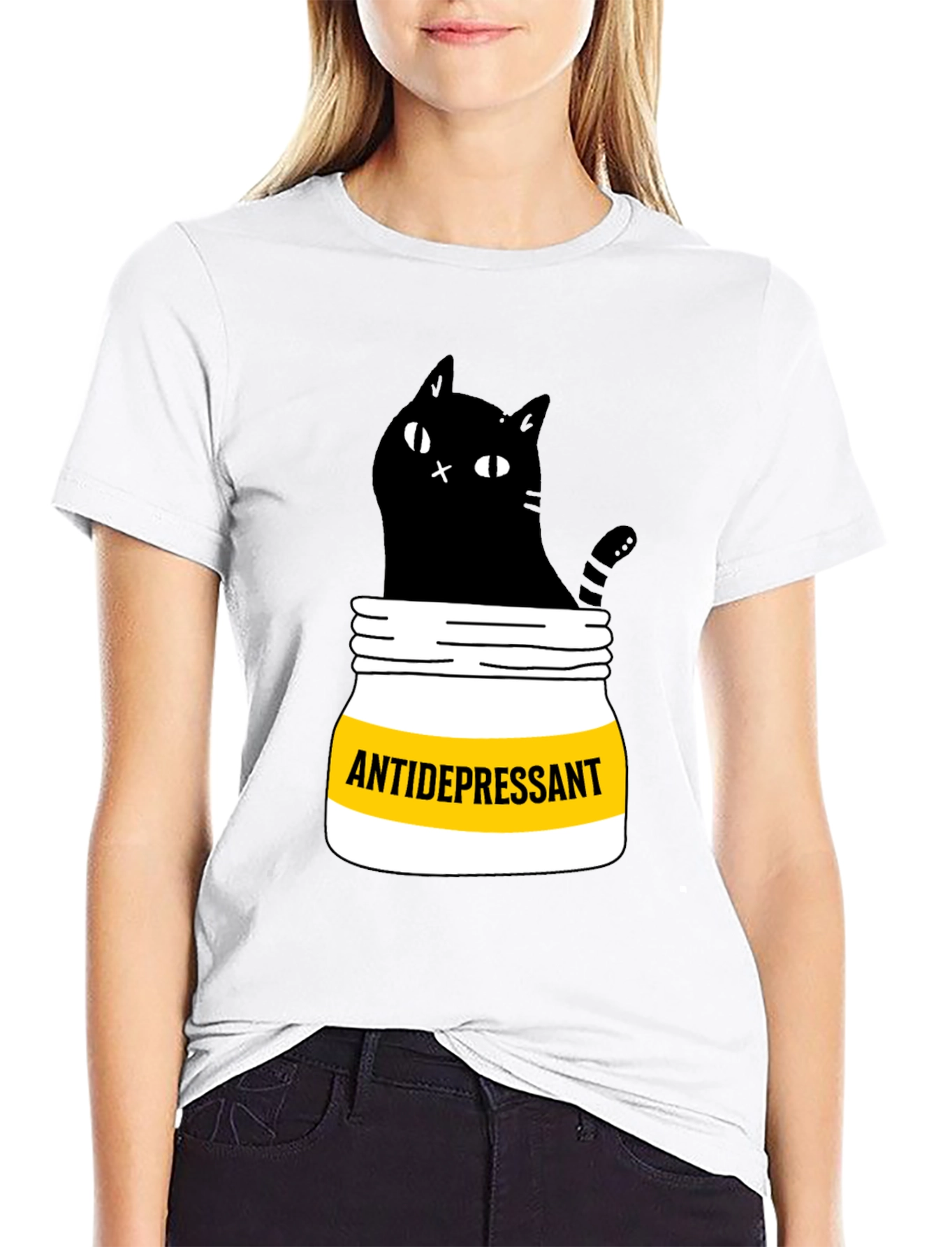 Antidepressant Cat T-Shirt - Funny Black Cat Graphic Tee