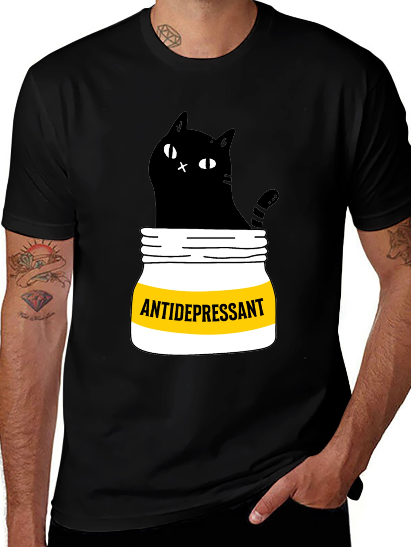 Antidepressant Cat T-Shirt - Funny Black Cat Graphic Tee