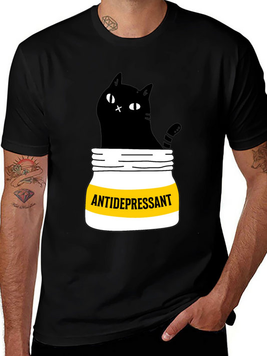 Antidepressant Cat T-Shirt - Funny Black Cat Graphic Tee