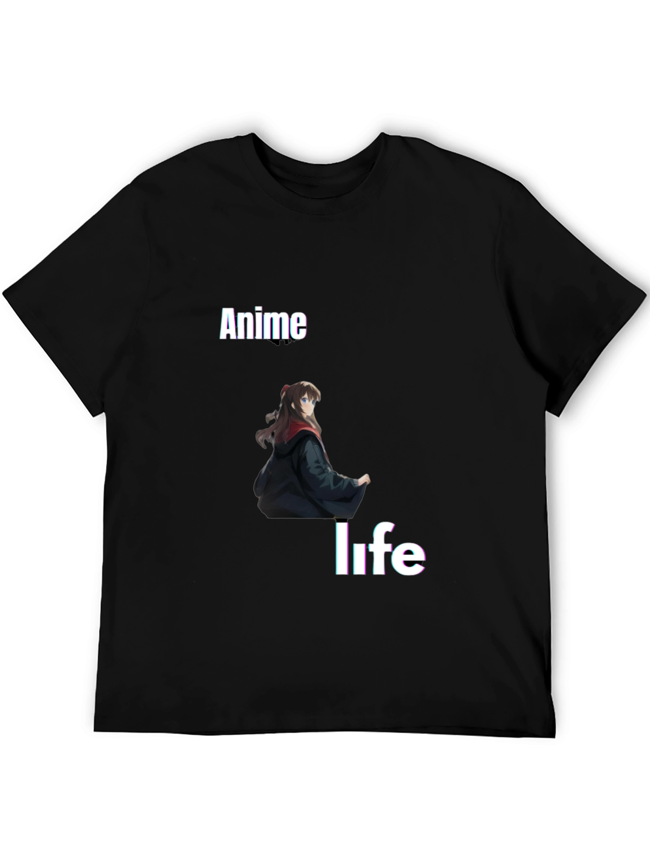 Anime Life Graphic Tee - Black Crew Neck T-Shirt