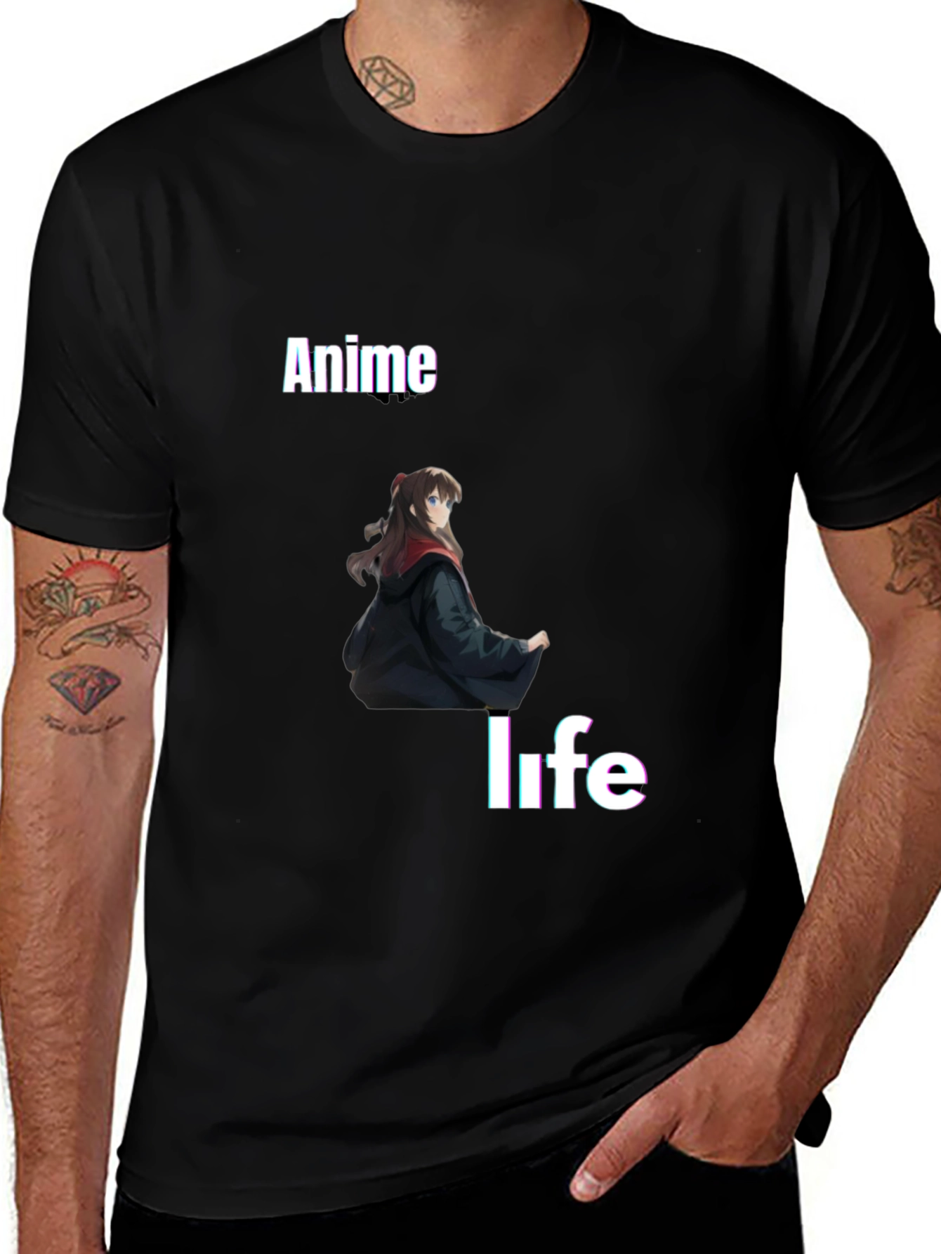 Anime Life Graphic Tee - Black Crew Neck T-Shirt
