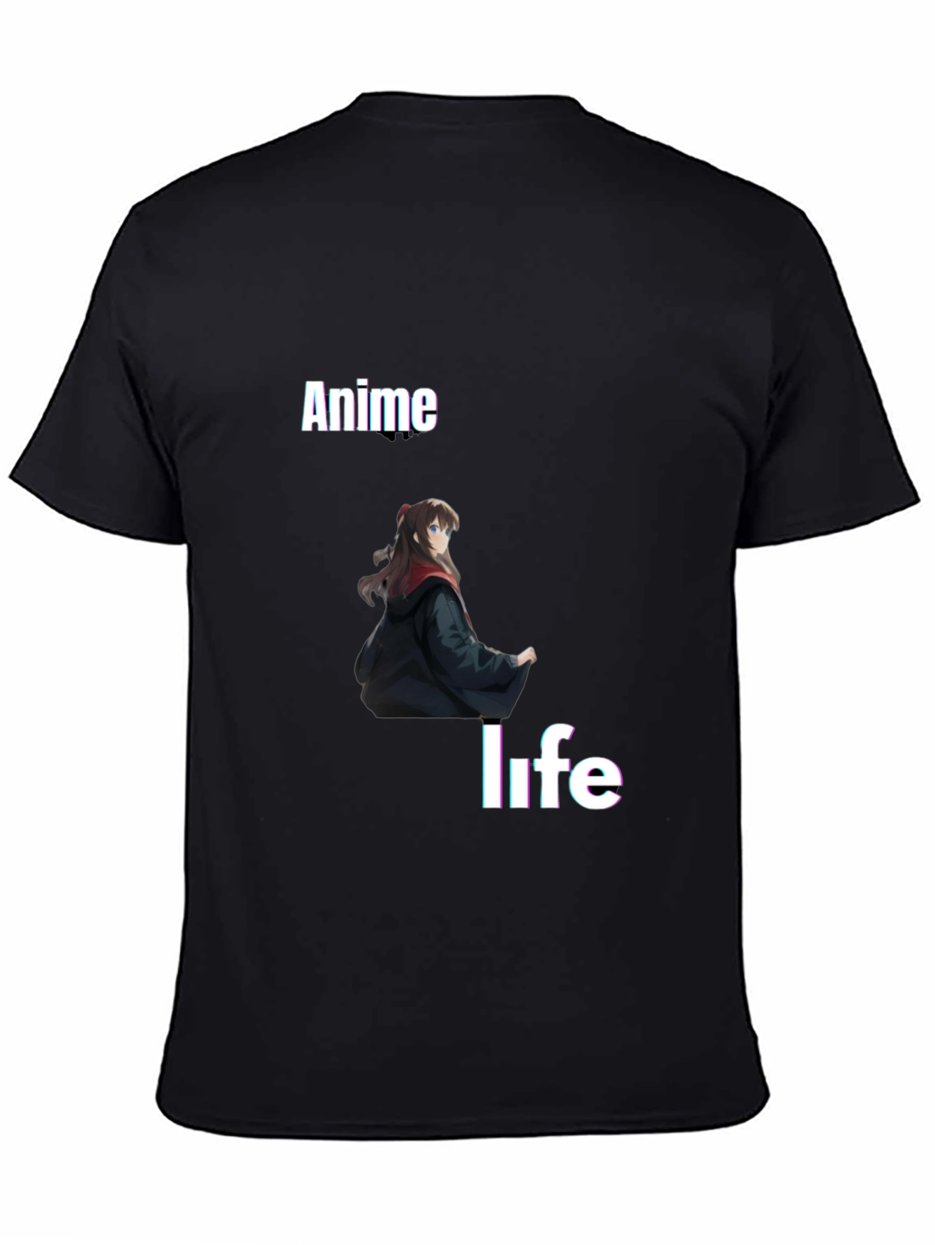 Anime Life Graphic Tee - Black Crew Neck T-Shirt