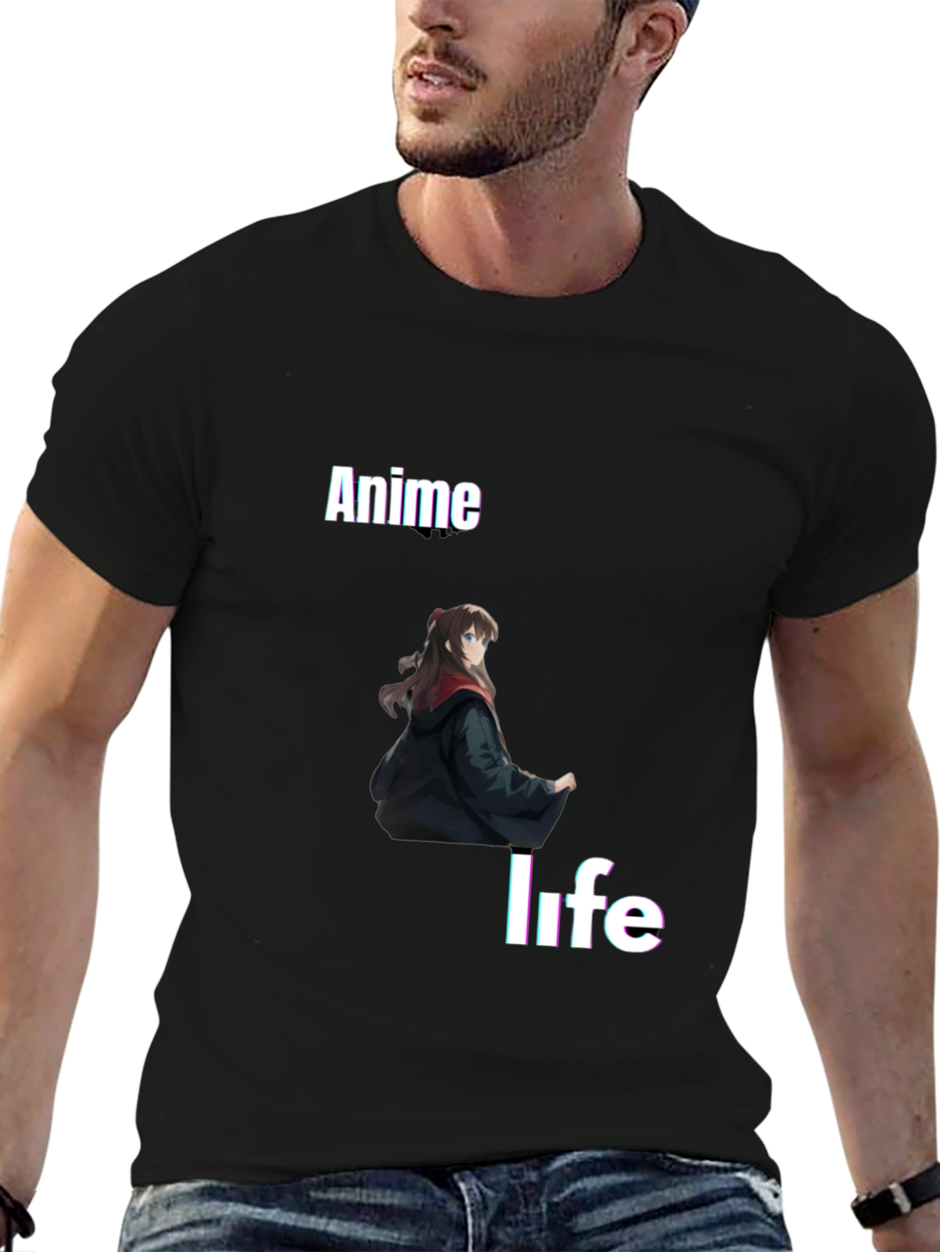 Anime Life Graphic Tee - Black Crew Neck T-Shirt