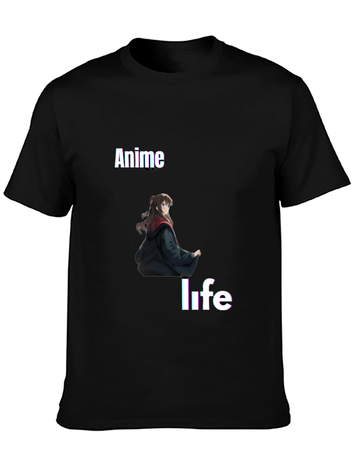 Anime Life Graphic Tee - Black Crew Neck T-Shirt
