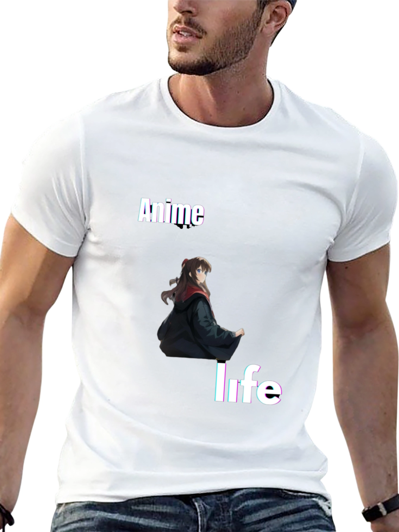Anime Life Graphic Tee - Black Crew Neck T-Shirt