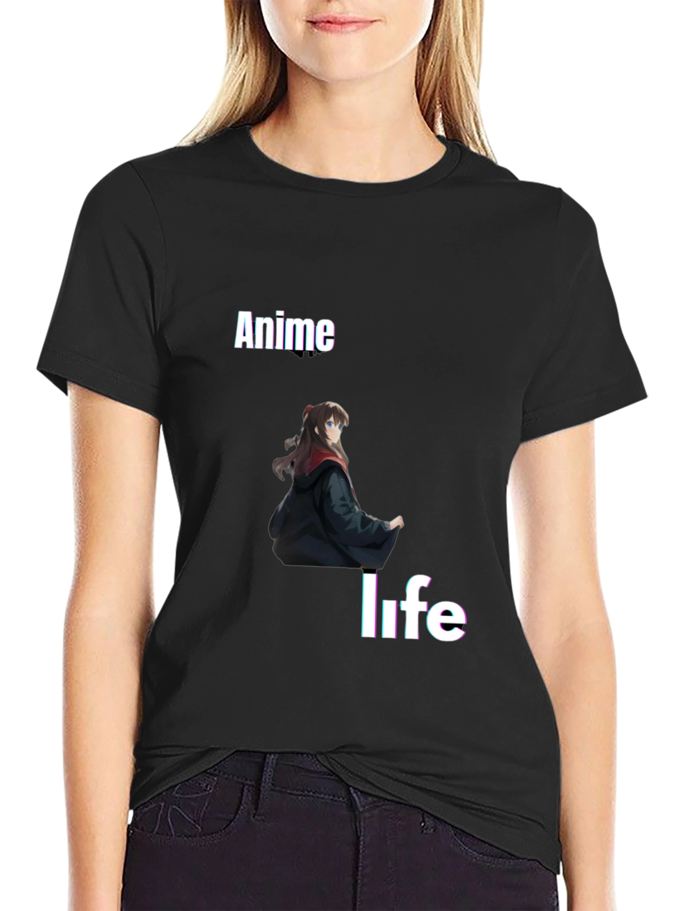 Anime Life Graphic Tee - Black Crew Neck T-Shirt