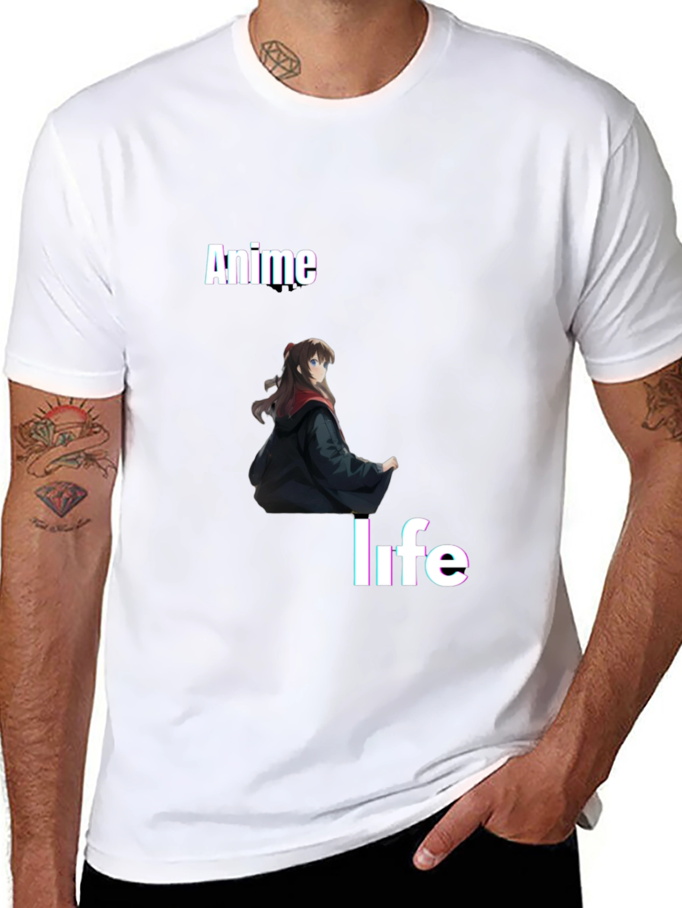 Anime Life Graphic Tee - Black Crew Neck T-Shirt