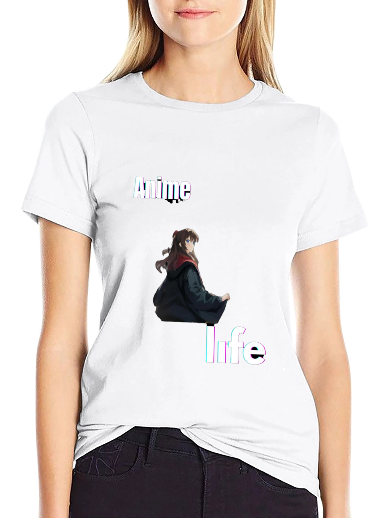 Anime Life Graphic Tee - Black Crew Neck T-Shirt