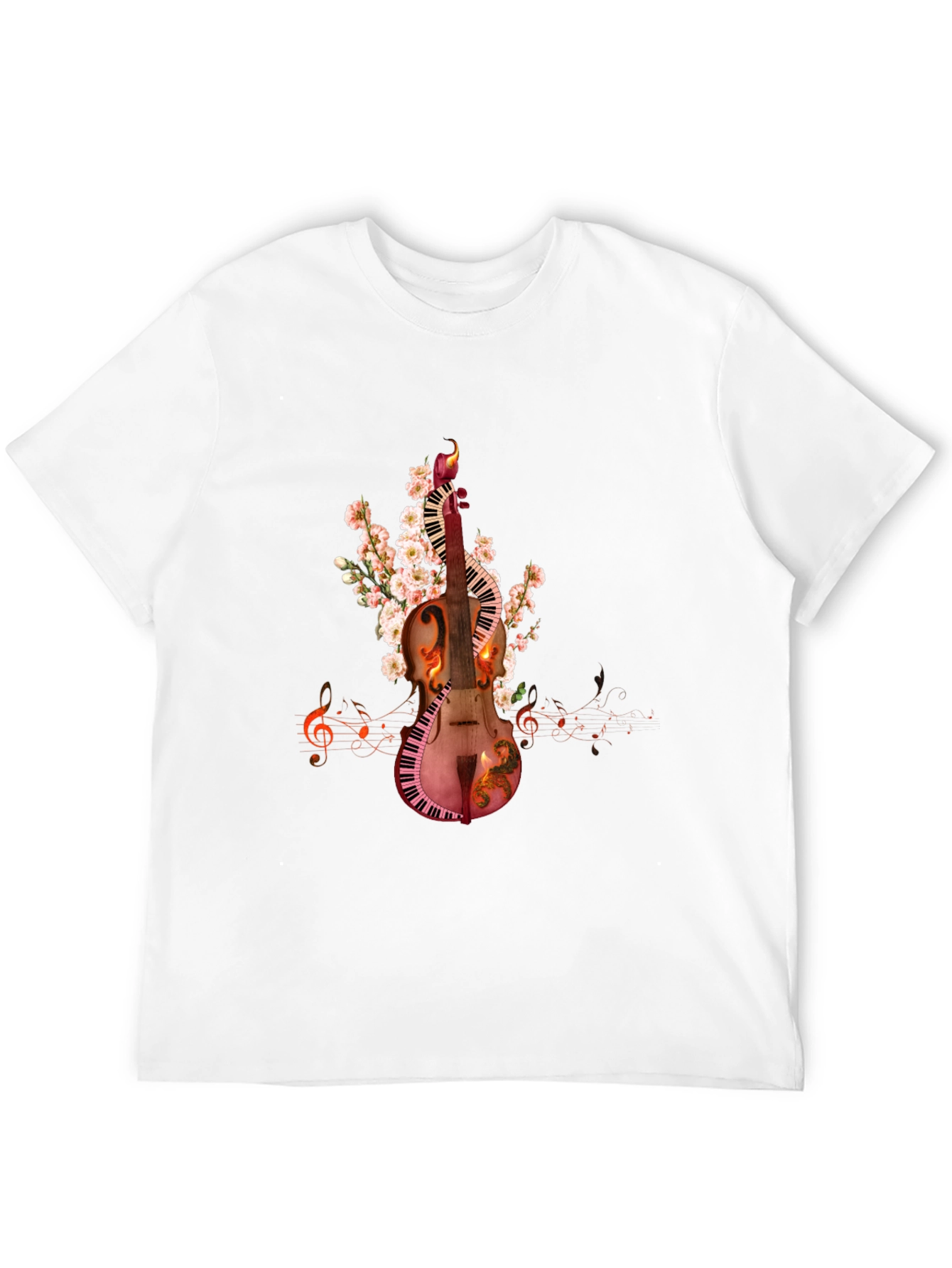 Musical Harmony T-Shirt: Violin & Keyboard Design