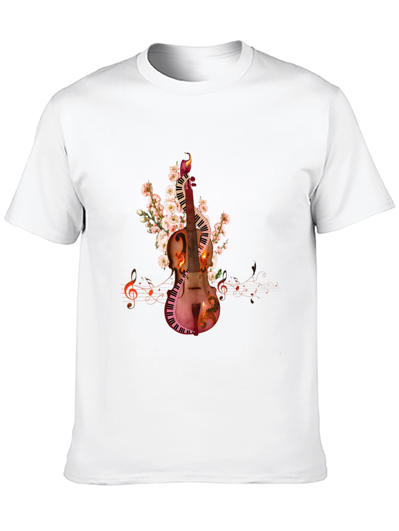 Musical Harmony T-Shirt: Violin & Keyboard Design