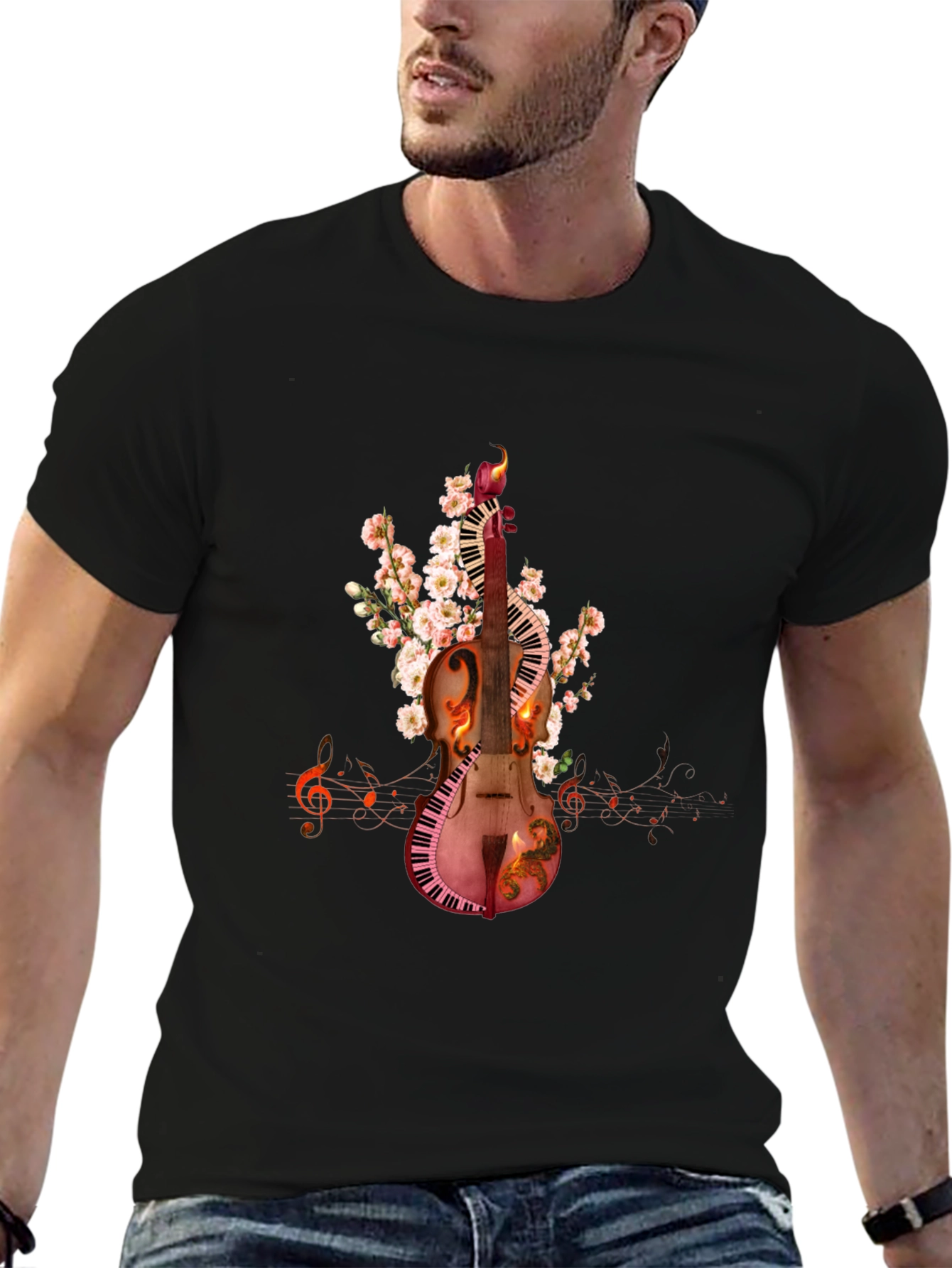 Musical Harmony T-Shirt: Violin & Keyboard Design
