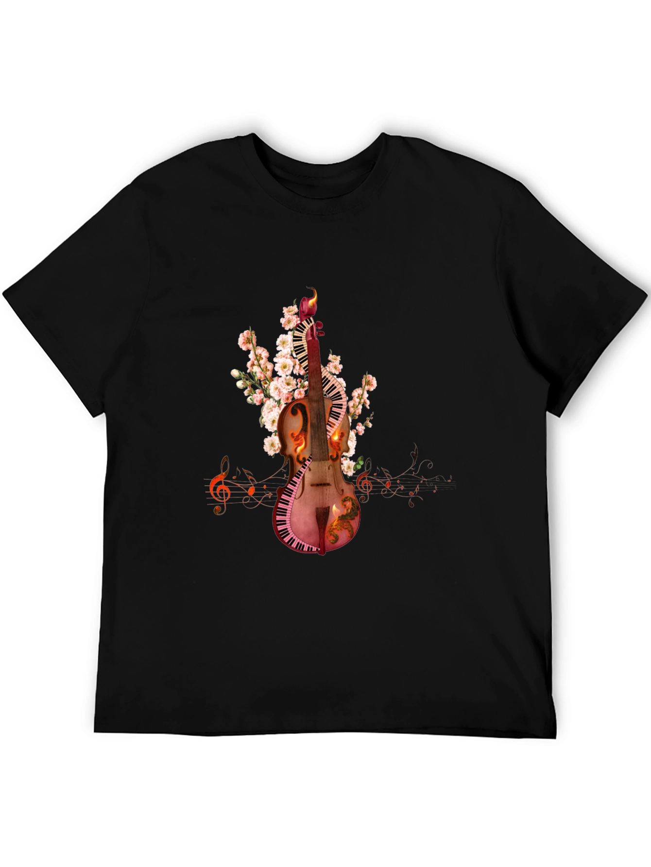 Musical Harmony T-Shirt: Violin & Keyboard Design