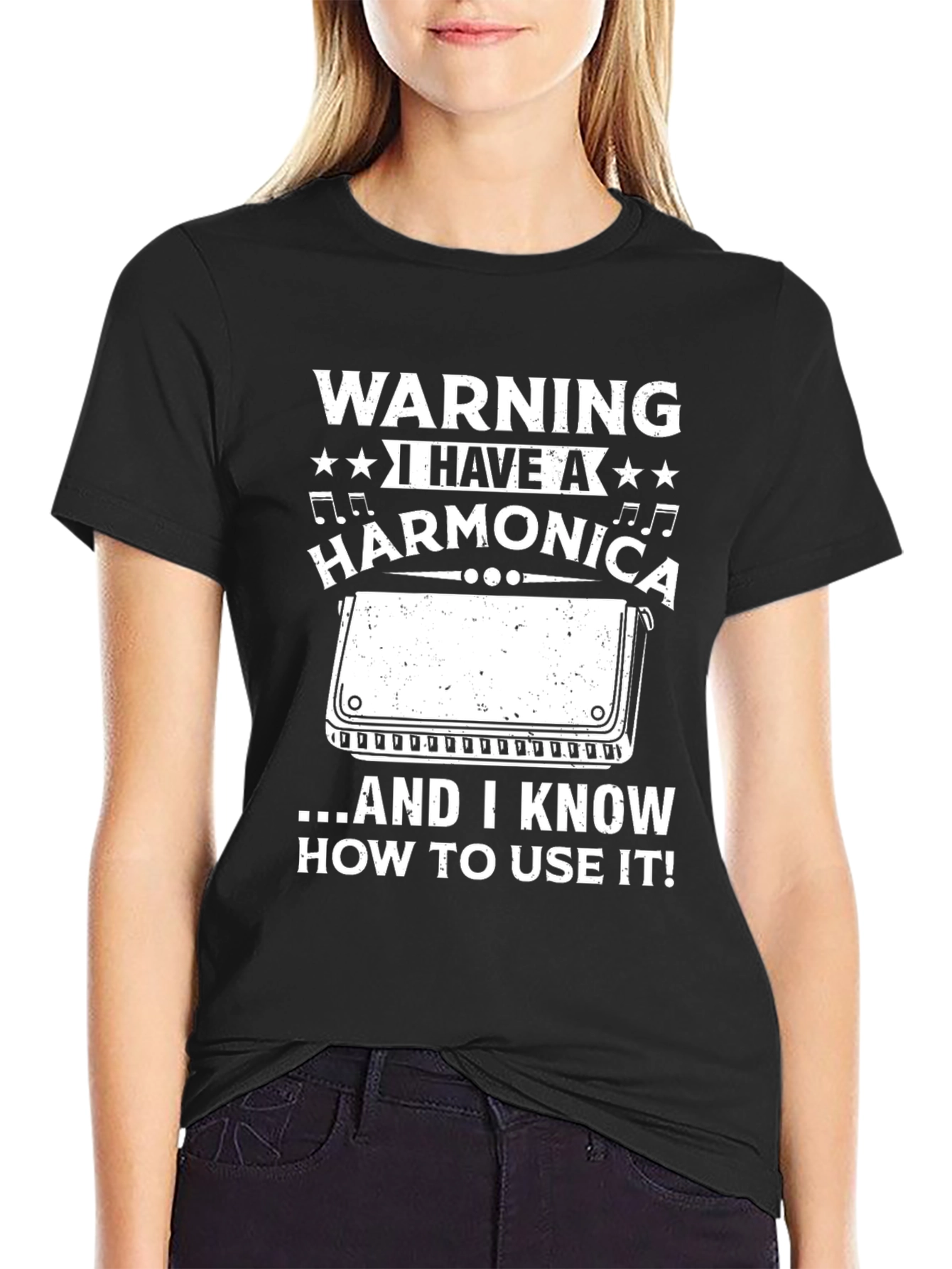 Warning Harmonica Player T-Shirt