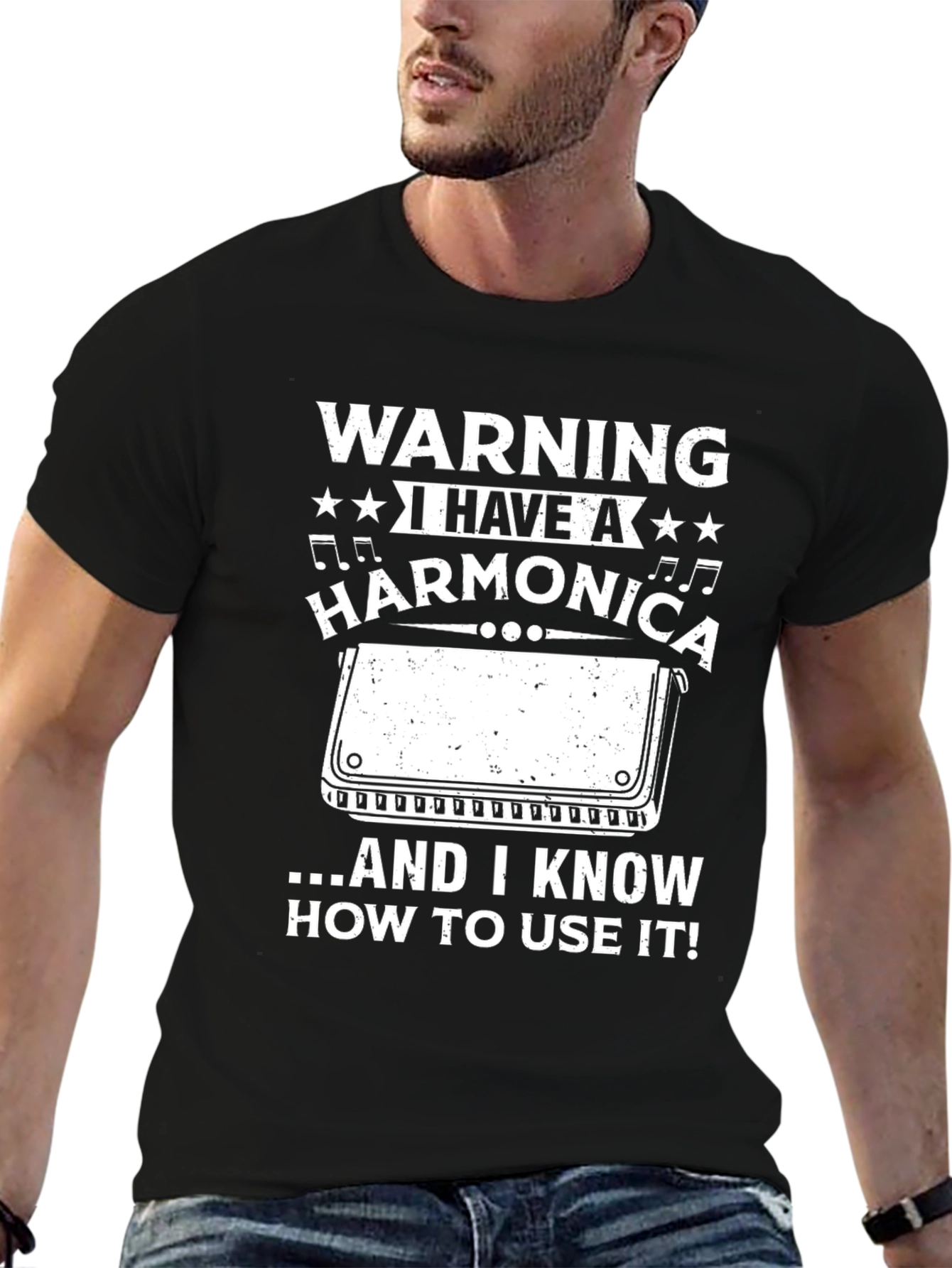 Warning Harmonica Player T-Shirt