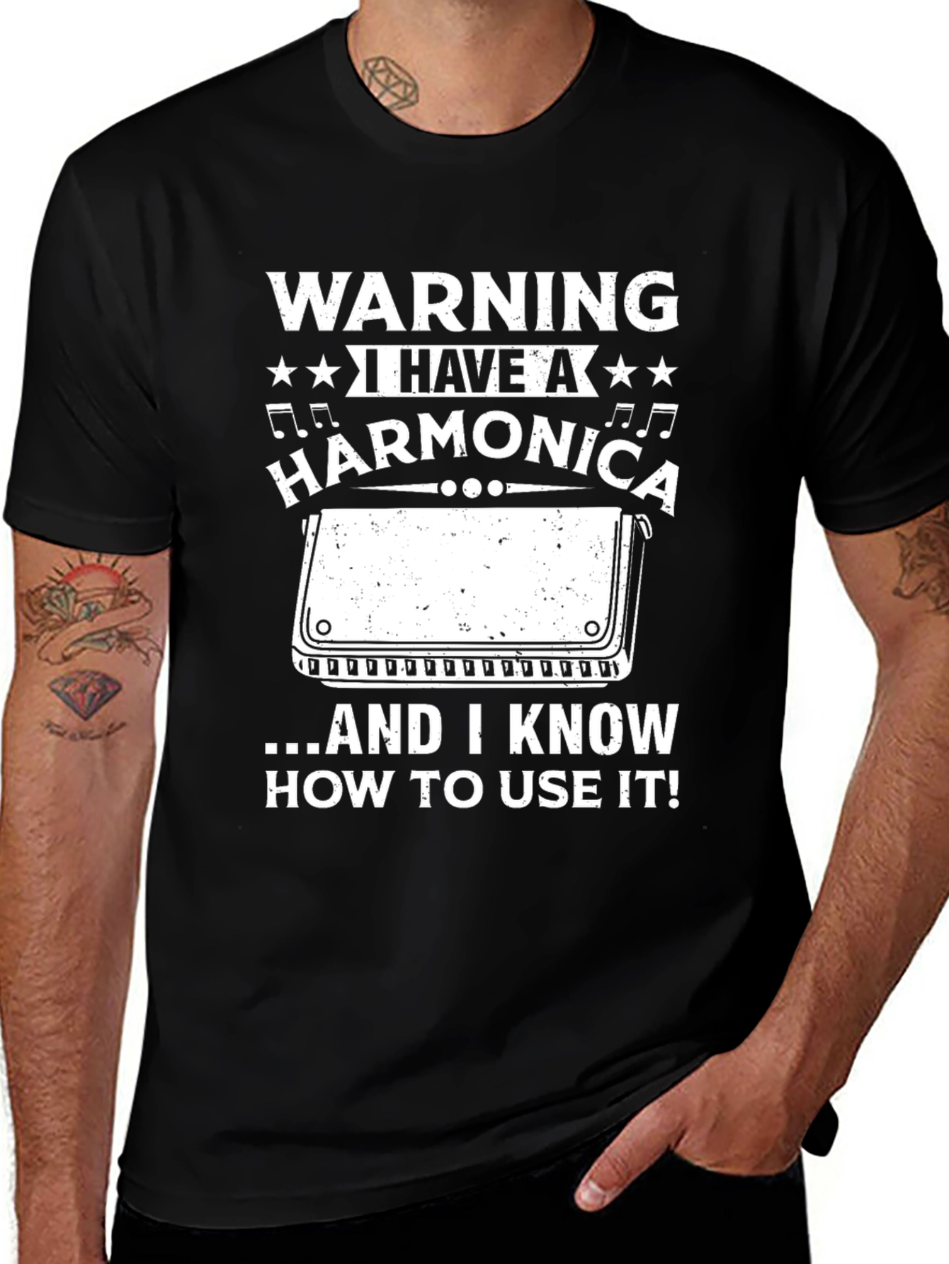 Warning Harmonica Player T-Shirt