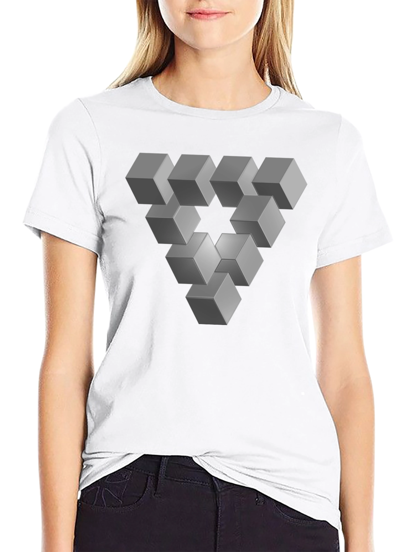 Optical Illusion Cube Triangle Graphic Tee - Black