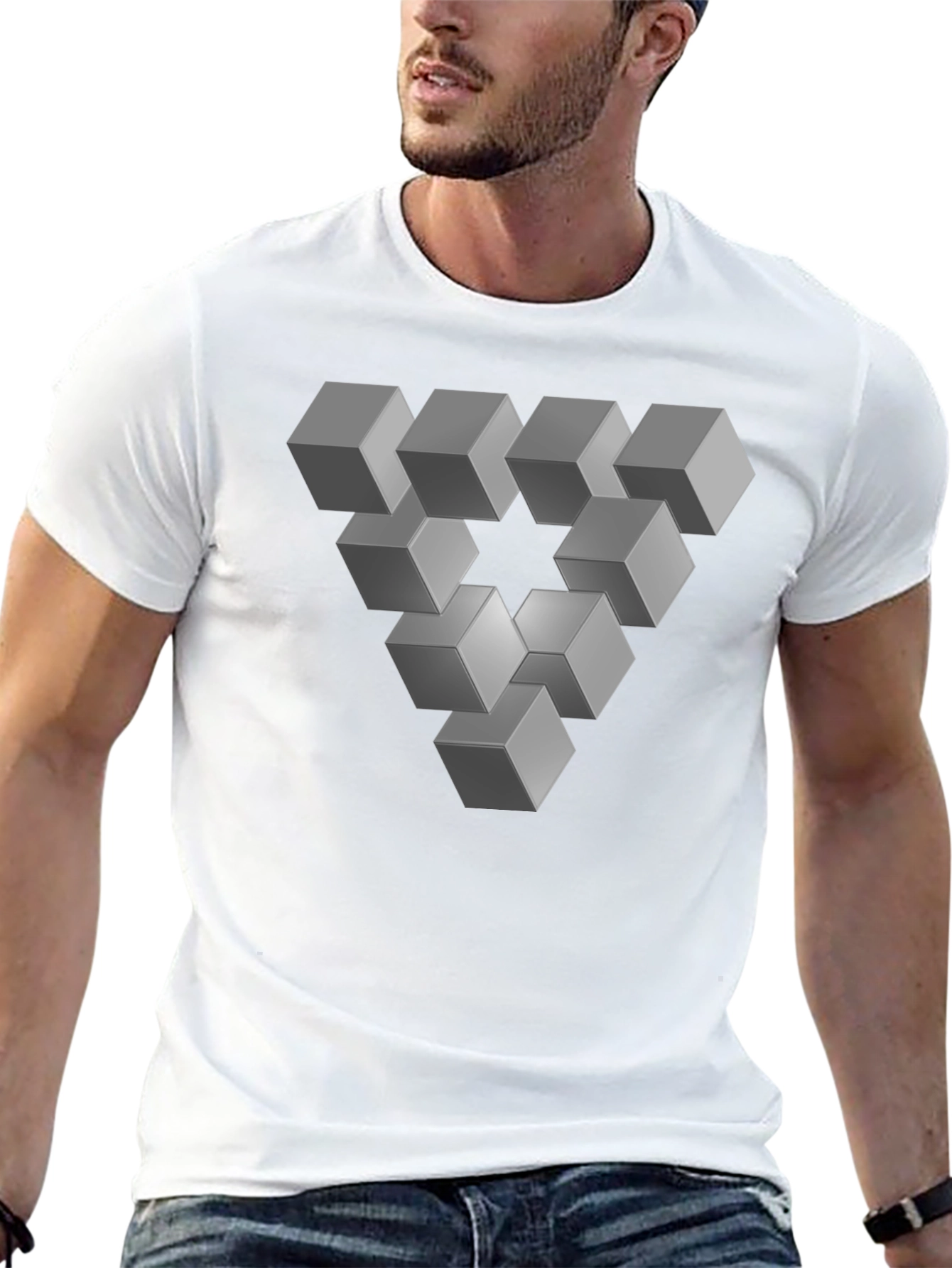 Optical Illusion Cube Triangle Graphic Tee - Black