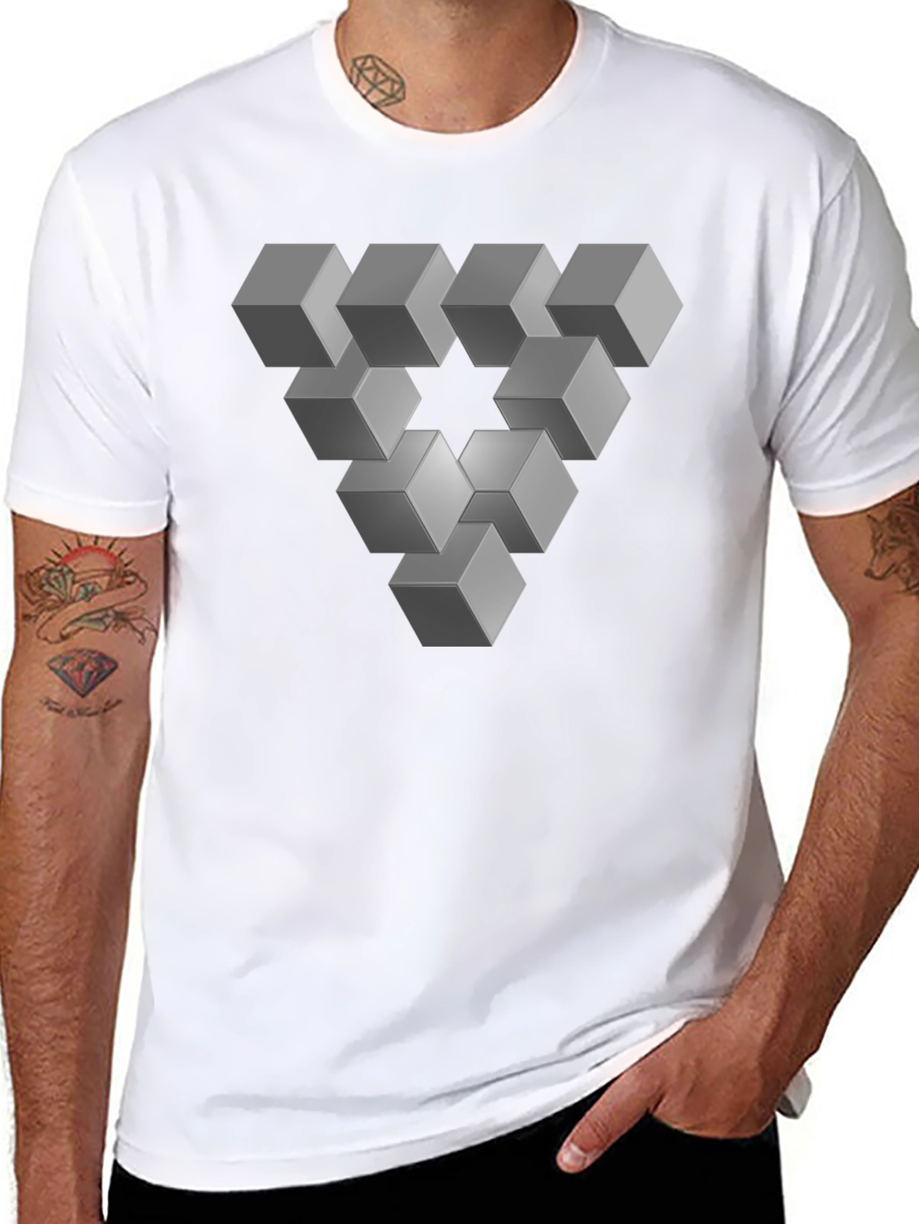 Optical Illusion Cube Triangle Graphic Tee - Black