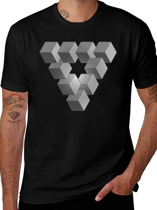 Optical Illusion Cube Triangle Graphic Tee - Black