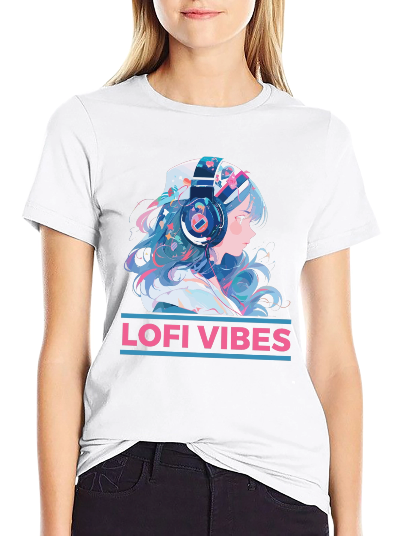Lofi Vibes Anime Girl Black T-Shirt