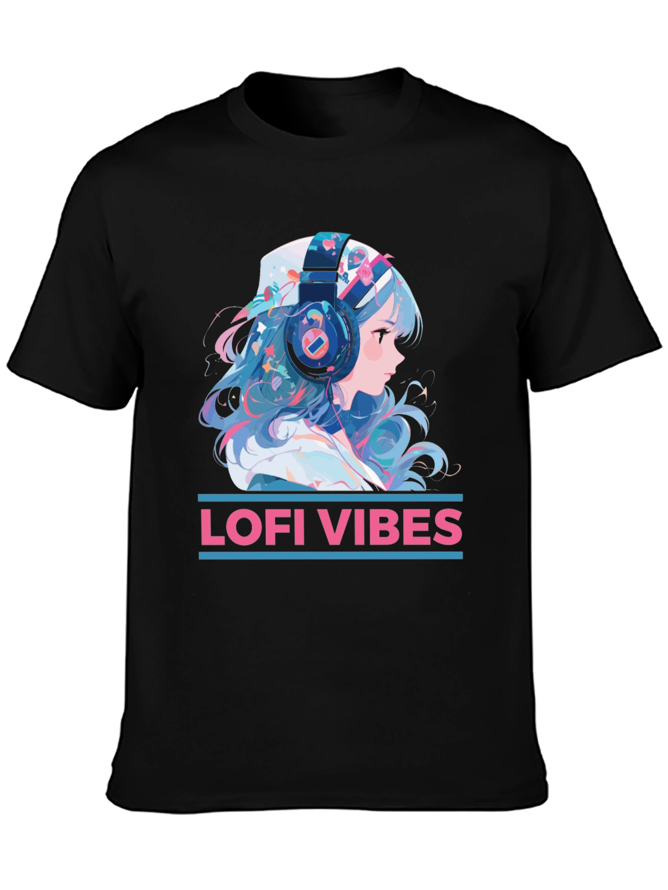 Lofi Vibes Anime Girl Black T-Shirt